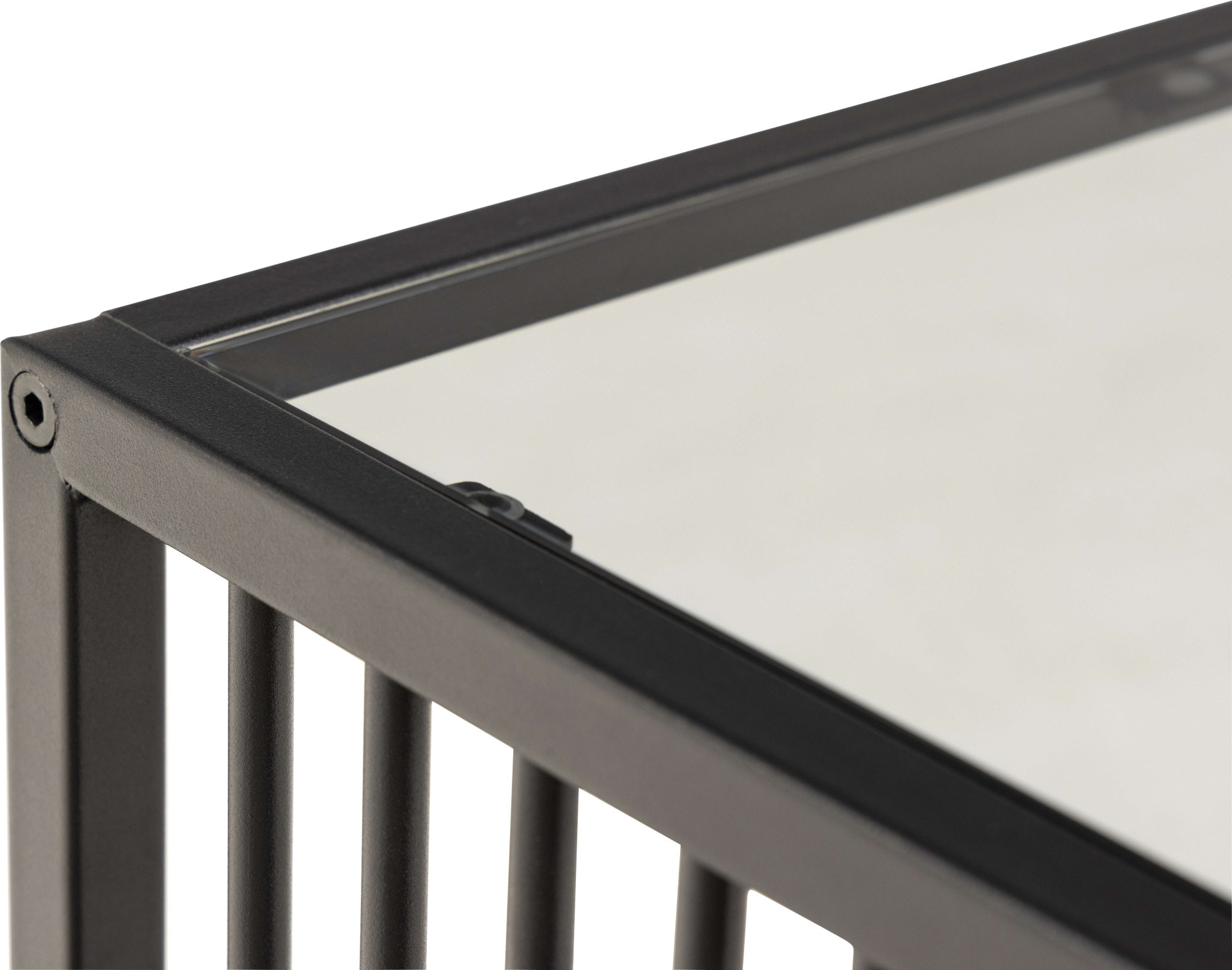 ACTONA GROUP Couchtisch »Strington Beistelltisch«, Ecktisch, schwarzer Marmoroptik, vertikalen Metalllamellen, H: 63 cm