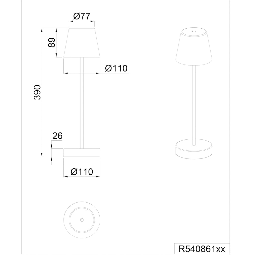 TRIO Leuchten LED Außen-Tischleuchte »Martinez«, 1 flammig-flammig, Touch Tischlampe dimmbar Lichtfarbe einstellbar, Akku, USB-C Anschluss