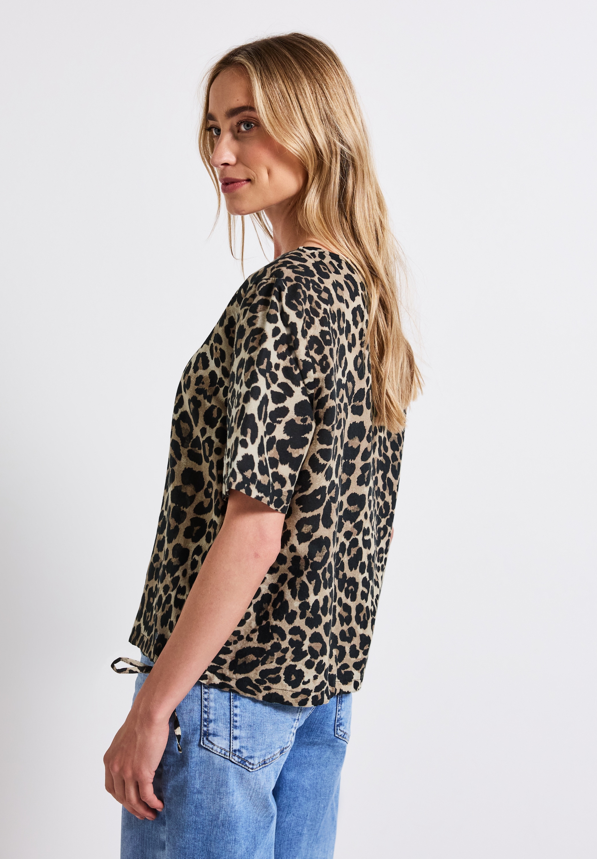 STREET ONE Druckbluse, mit Leo-Print und seitlichem Bindenband
