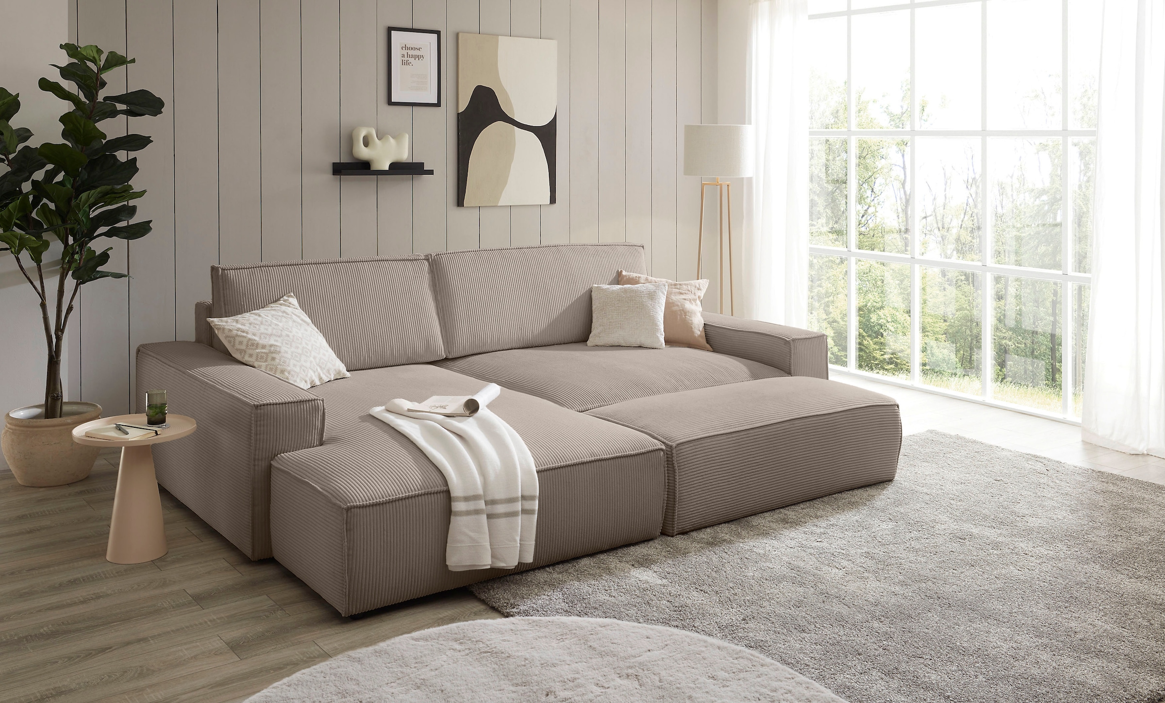Home affaire Polsterecke »NEU: SHERWOOD XXL tief, L-Form mit Schlaffunktion, Big-Sofa mit Hocker«, (Set, 2 St.), stellbar zum Schlafsofa (Krokodilverbinder), Cord, Leinenoptik