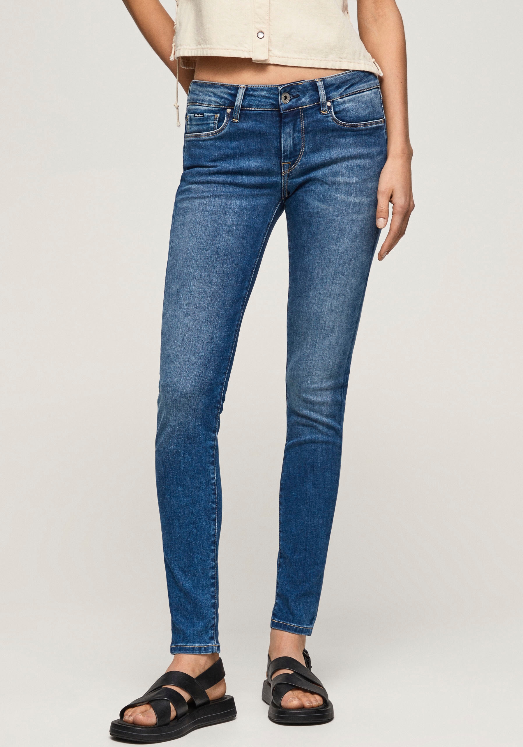 Pepe Jeans kaufen Bund 5-Pocket-Stil Skinny-fit-Jeans bequem und mit im »SOHO«, 1-Knopf Stretch-Anteil