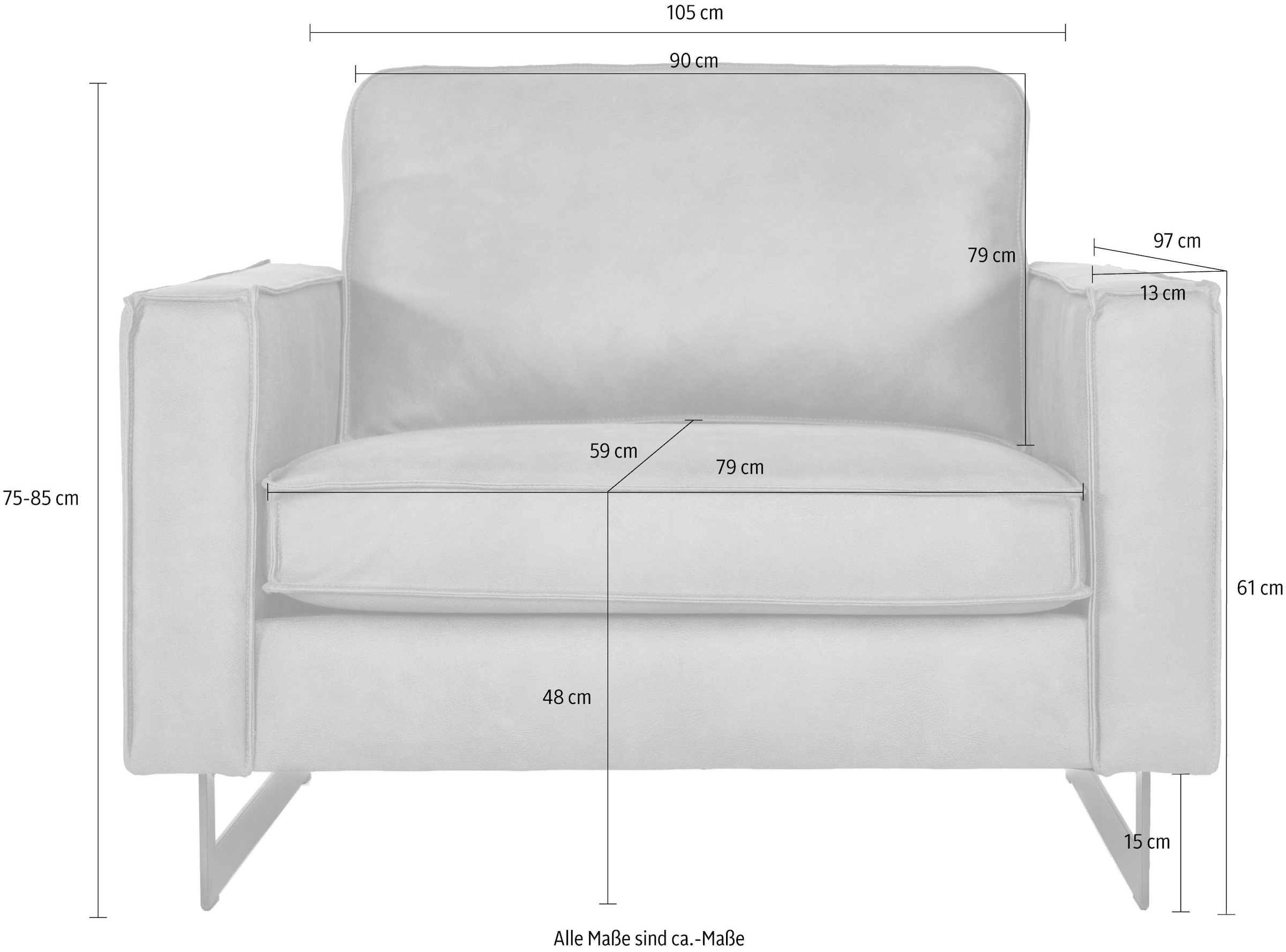 Places of Style Loveseat »Pinto 105 cm, Cord, Chenille, Lederoptik«, mit Keder, Metallfüßen und auch in Cord Bezug erhältlich
