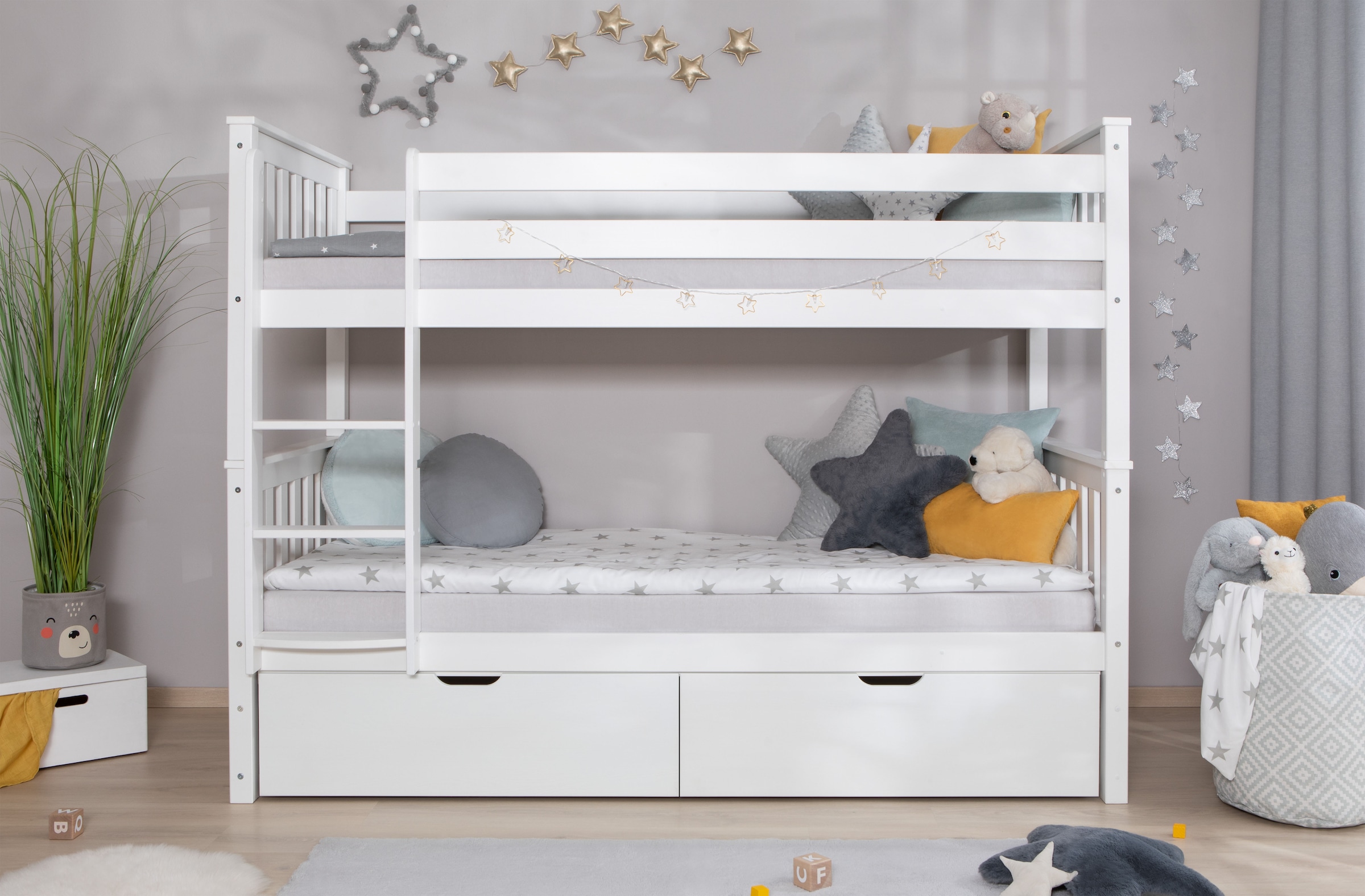 Ticaa Etagenbett »Sammy«, mit Rollrost und Schubkästen »Melanie«, Kiefer