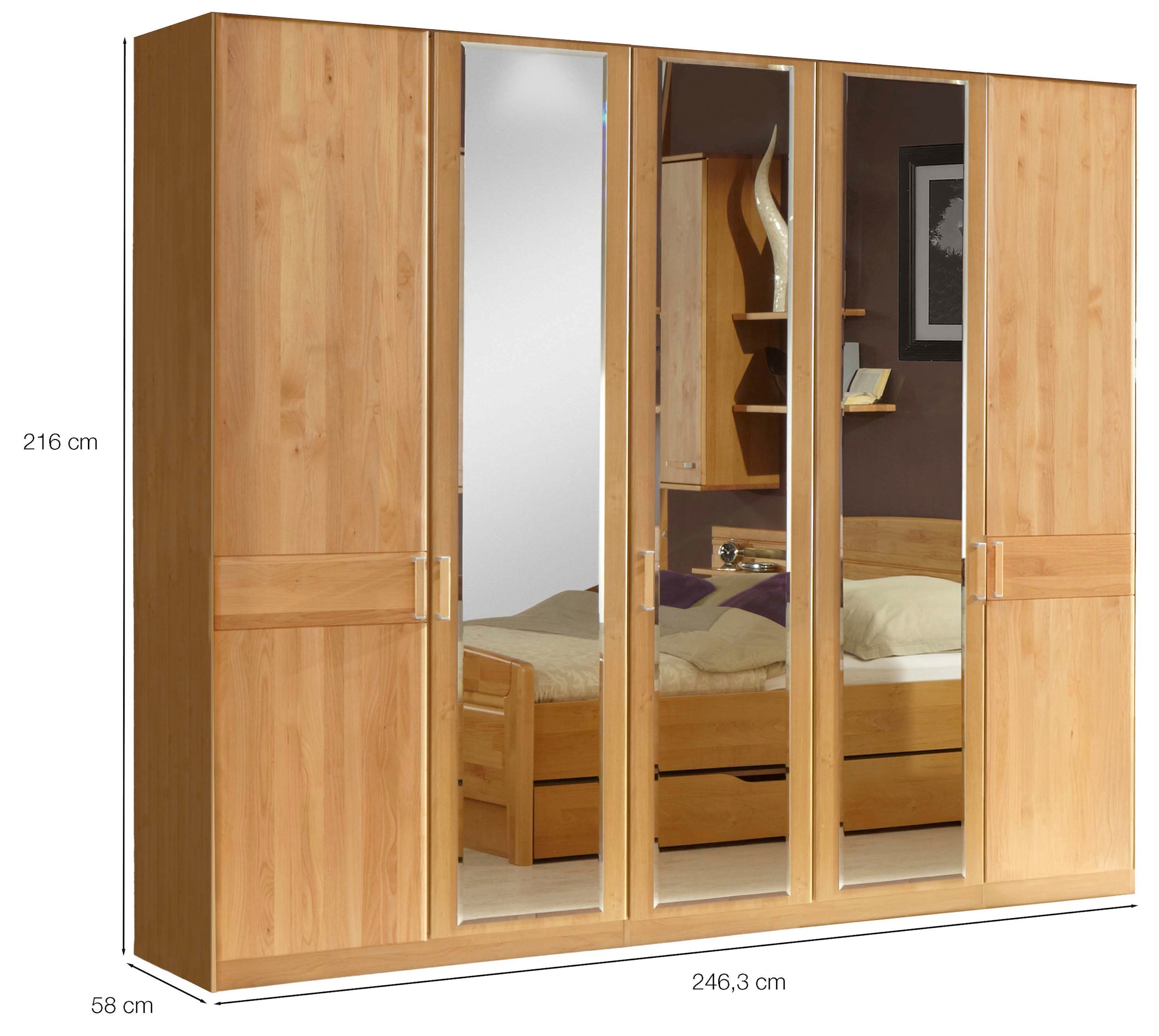 WIEMANN Kleiderschrank »Lausanne, Drehtürenschrank, Schrank, Wäscheschrank, Erle teilmassiv« 300 cm Breite mit 5 oder 6 Türen wählbar,  Front aus Massivholz in Erle, langlebige Qualität, inkl. Türendämpfung
