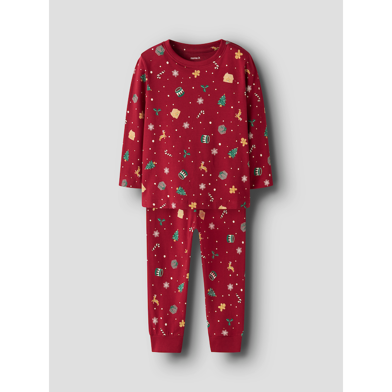 NAME IT Schlafanzug »NMNVISMAS LS NIGHTSET« Set, 2 Stk. tlg. Jester Red AOP:Xmas AOP Red 116 116 Schlafanzug von name it für Mädchen und Jungen