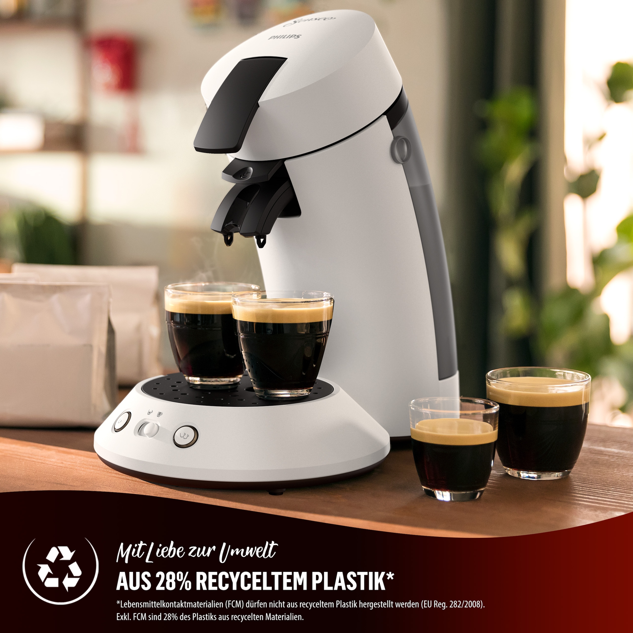 Philips Senseo Kaffeepadmaschine »Original Plus CSA210/10, mit zwei Kaffee-Einstellungen«, aus 28% rec. Plastik, inkl. Gratis-Zugabe (Wert 5 € UVP)