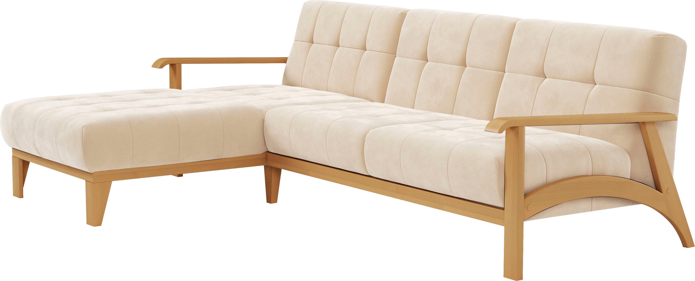 sit&more Ecksofa »Billund L-Form«, Armlehnen aus eichefarbigem Buchenholz, verschiedene Bezüge und Farben