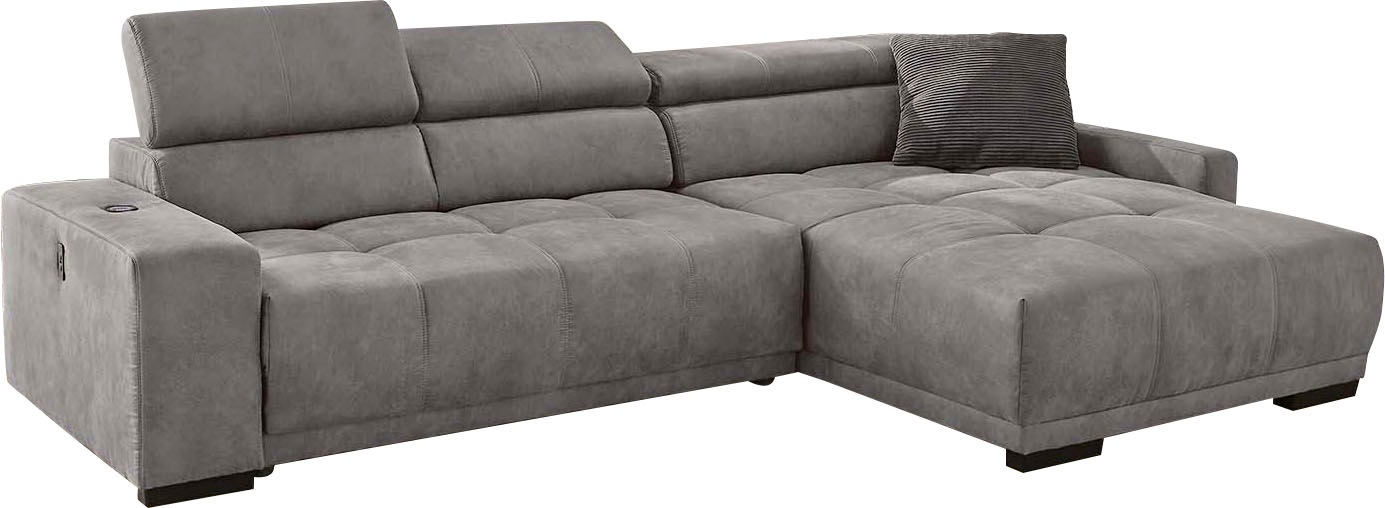 Jockenhöfer Gruppe Ecksofa »Le Mans L-Form mit elektromotorischer Sitztiefenverstellung (30 cm)«, und induktiver Lademöglichkeit + USB A und C, verstellbare Kopfstützen