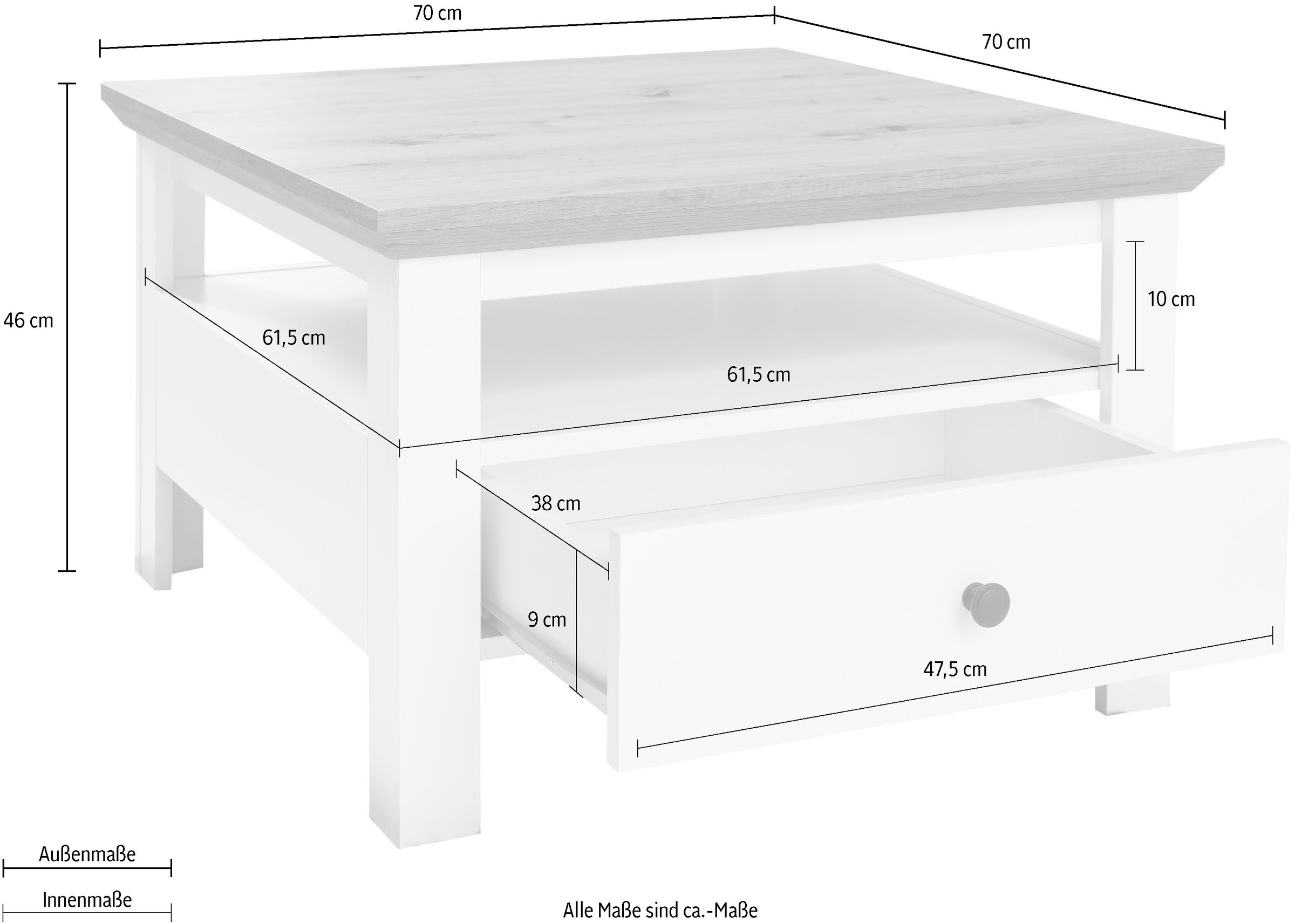 Home affaire Couchtisch »Ulm« Couchtisch mit Schublade & offenem Fach - (B/T/H) 70/70/46 cm