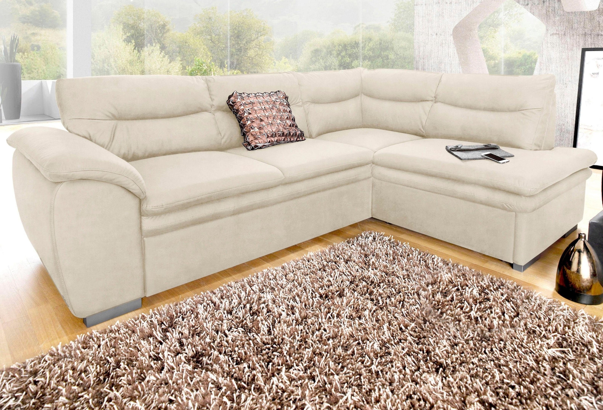 COTTA Ecksofa »Leandra L-Form«, wahlweise mit Bettfunktion & Bettkasten