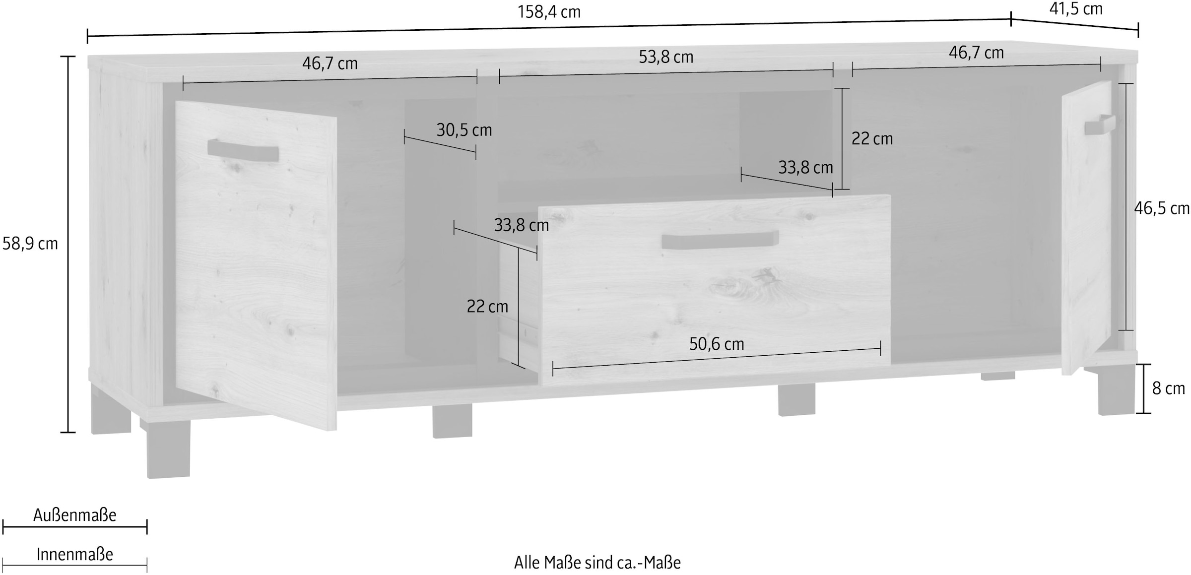 FORTE Lowboard, Breite 158 cm