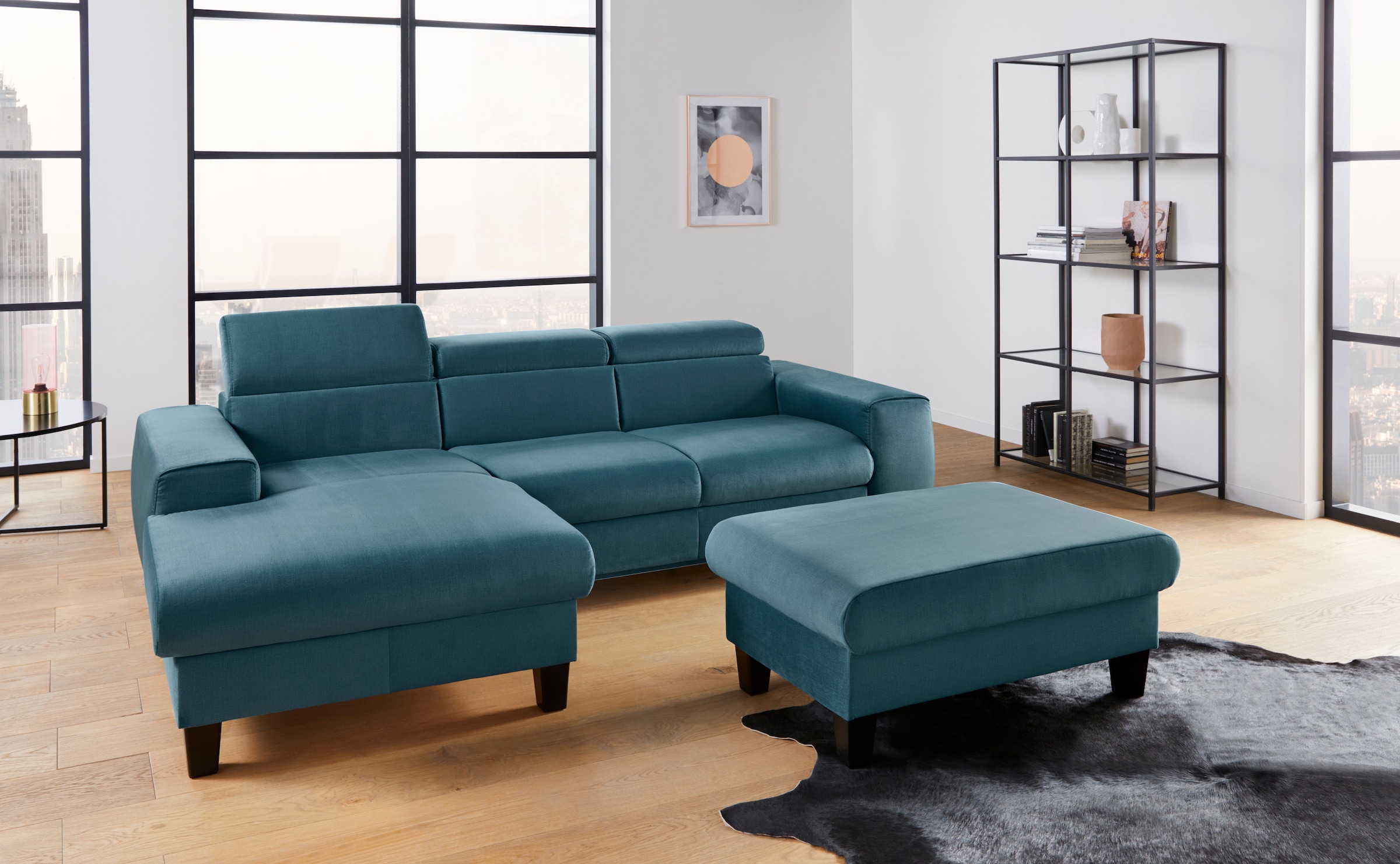 COTTA Polstergarnitur »Morven L-Form«, (Set), Set bestehend aus: Ecksofa mit Kopfteilverstellung & Hocker