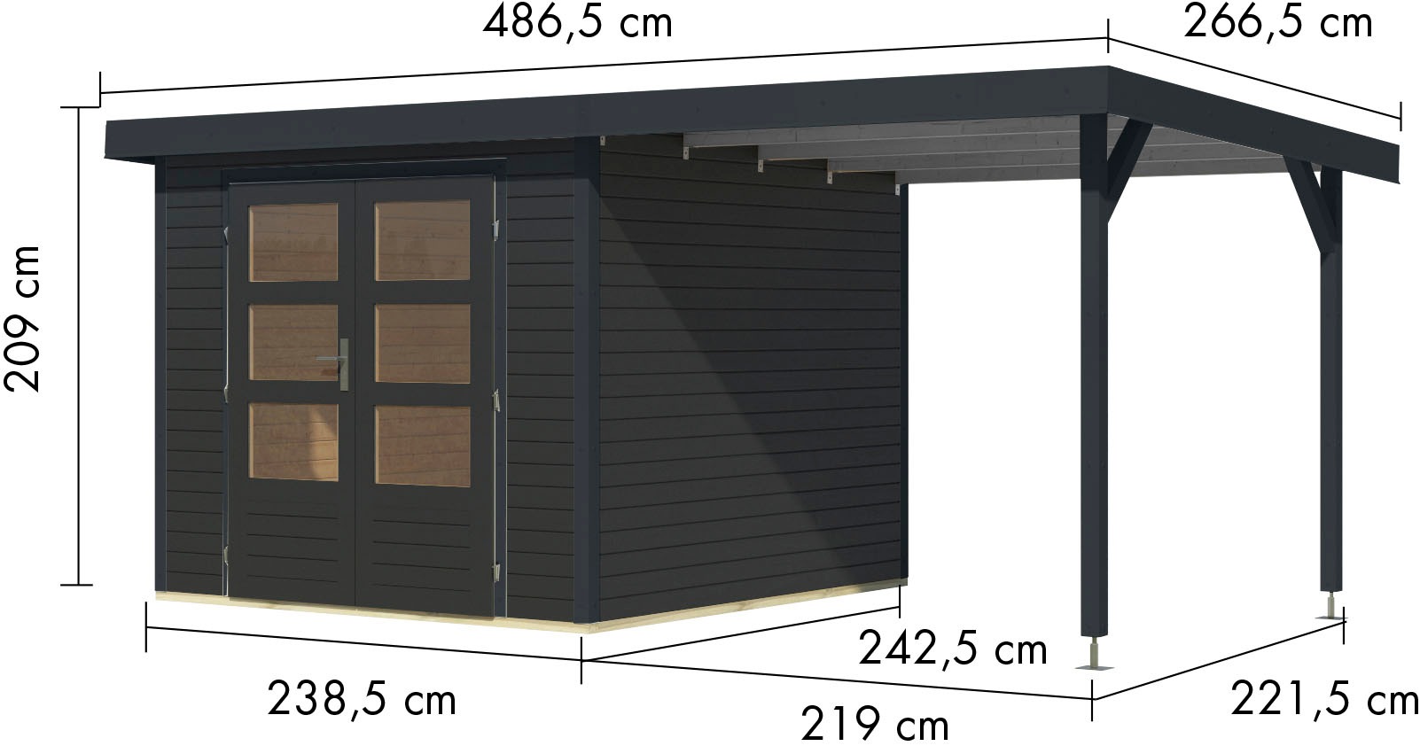 Karibu Gartenhaus »Jupiter 3,5«, in verschiedenen Farben, mit Anbaudach 2,35 m breit