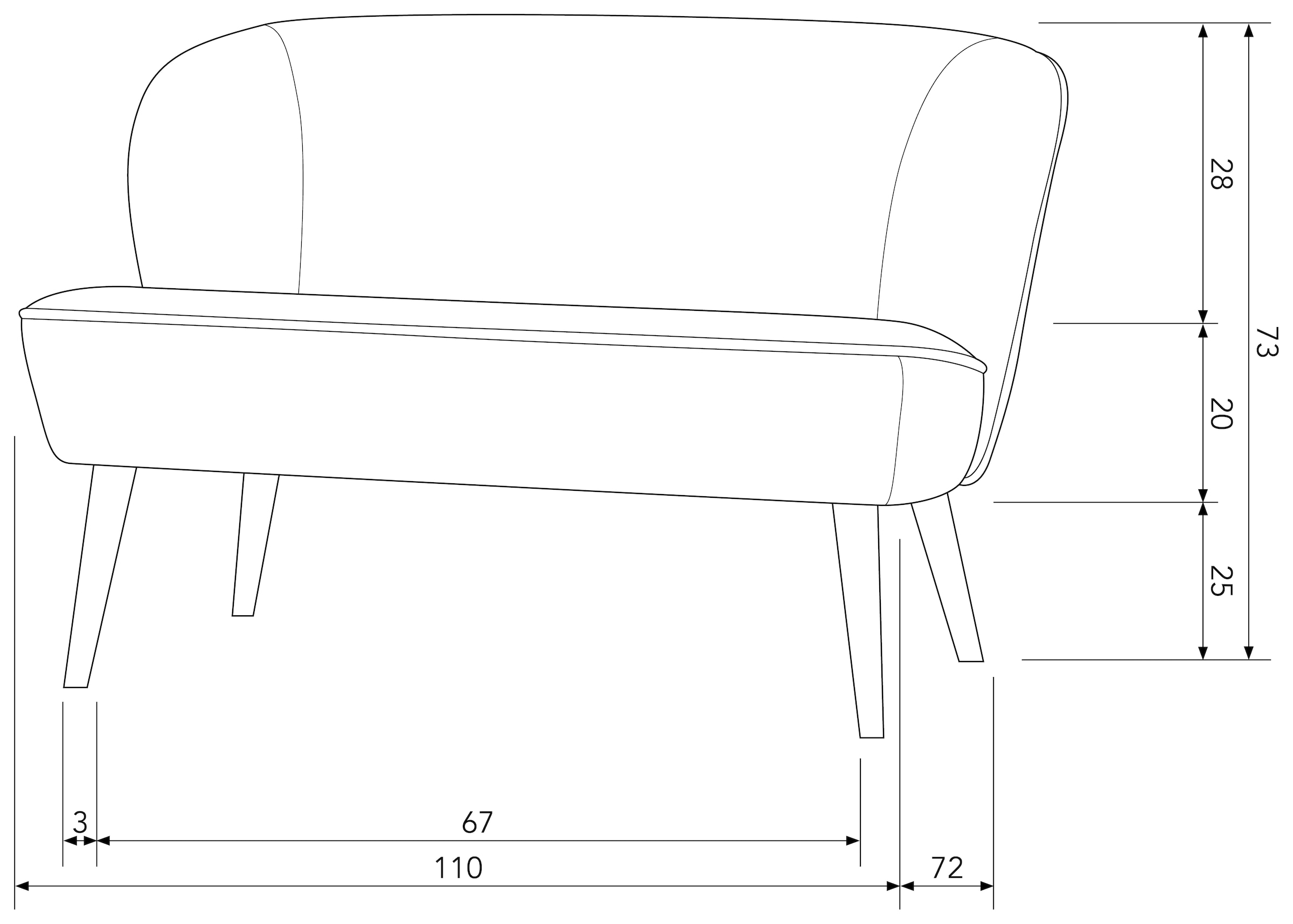 WOOOD 1,5-Sitzer »Sara Velvet-Bezug mit Birkenholzbeinen, H 73 x B 110 x T 72 cm« Tragkraft 100 kg, Maximale Verschleißfestigkeit, Pfleiglicht