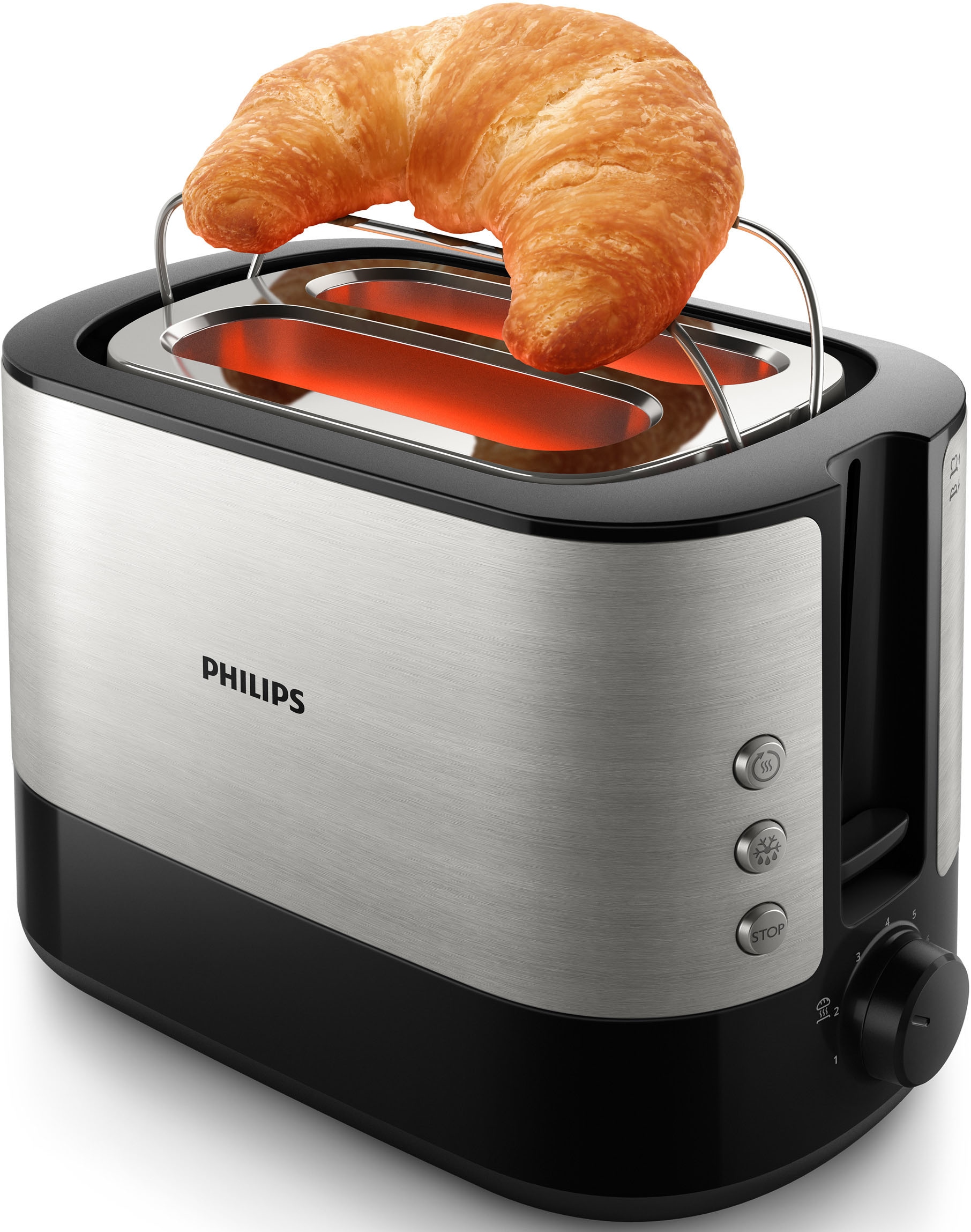 Philips Toaster »HD2639/90«, 2 kurze Schlitze, 730 W, Brötchenaufsatz, Krümelschublade, 7 Bräunungsstufen, 3 Funktionen