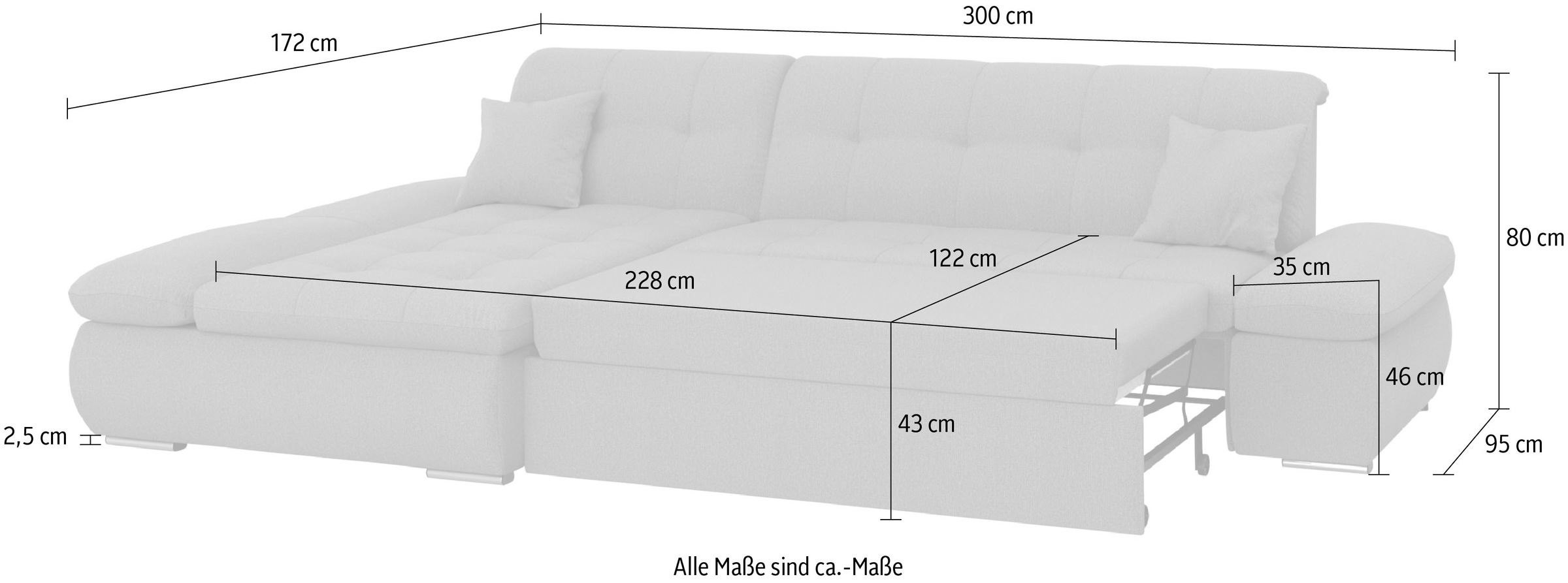 DOMO collection Ecksofa »Moric, L-Form, XXL-Sofa - Breite 300cm«, wahlweise mit Bettfunktion und Armteilverstellung, gelb-schlamm