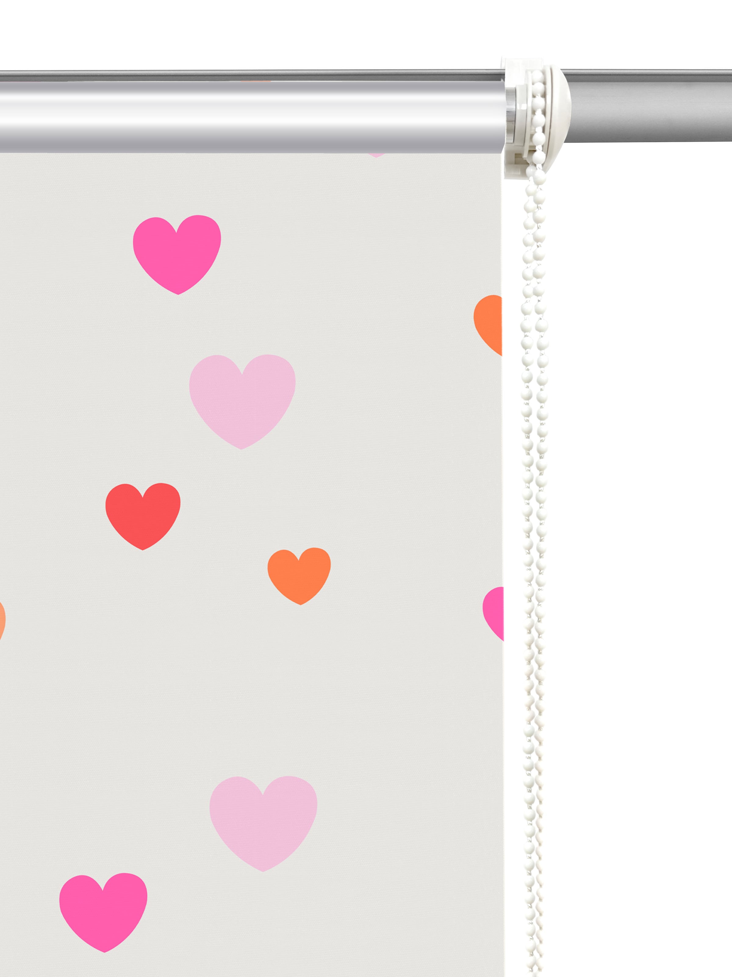Lüttenhütt Rollo »HEART«, verdunkelnd, Blendschutz-Sichtschutz-Verdunkelung, ohne Bohren, freihängend, Fixmaß, Klemmfix, Herzen, Kinderrollo -NEUHEIT!