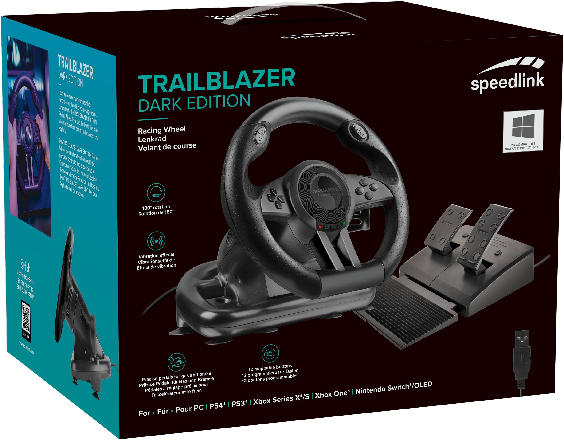 Speedlink Gaming-Lenkrad »TRAILBLAZER Dark Edition Racing Wheel«, (für PC/PS4/PS3/Xbox Series X/S/One/Switch/OLED)