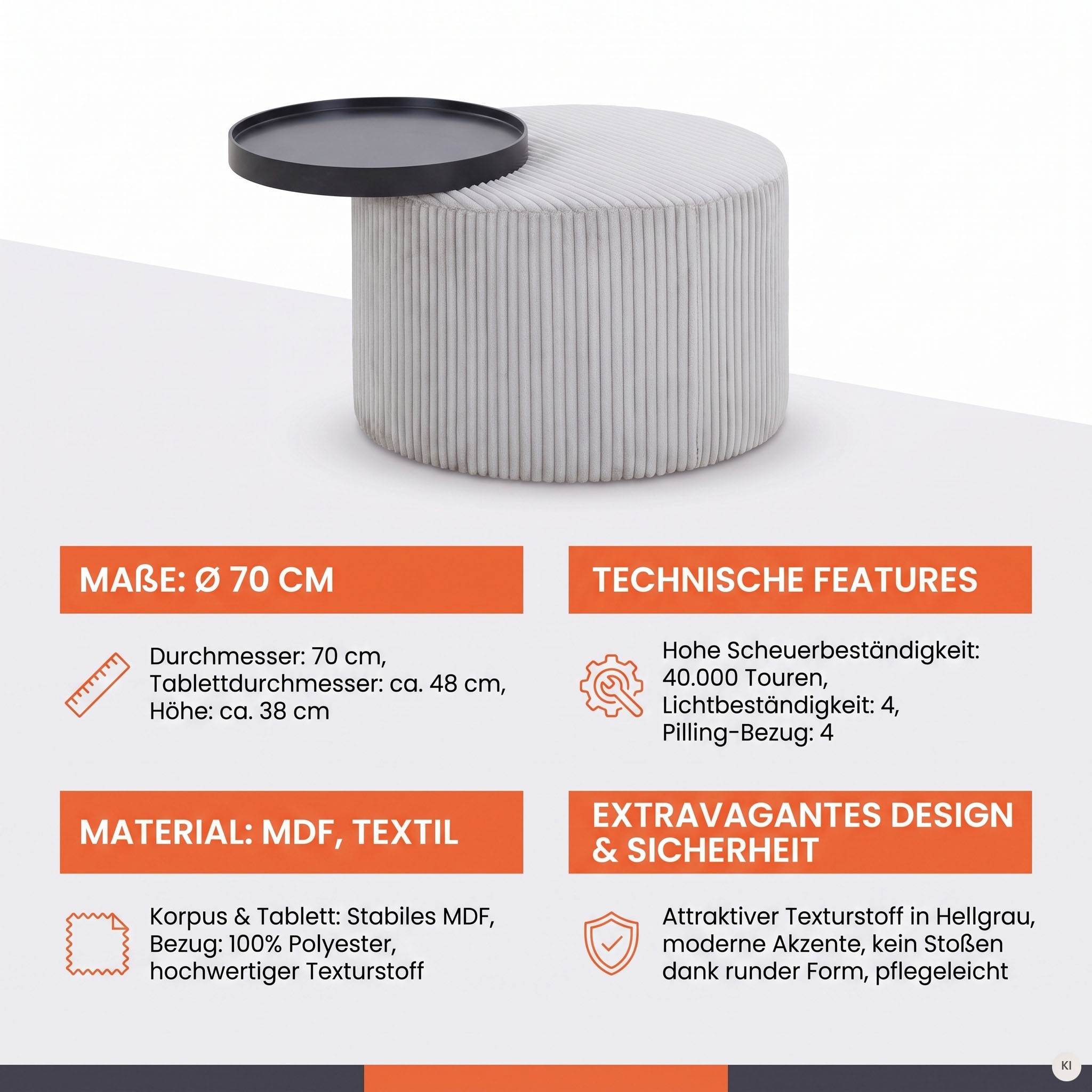 SalesFever Couchtisch »Coffeetable für gemütliche Abende« Bezug in moderner Cord-Optik