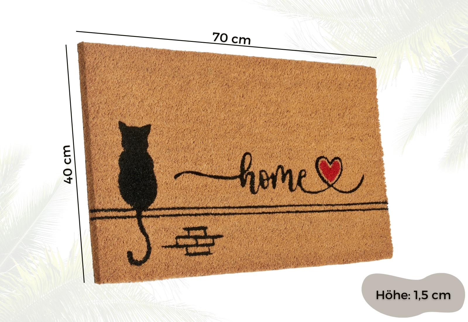 HANSE Home Fußmatte »Kokos Cat Home«, rechteckig, 15 mm Höhe, Schmutzfangmatte, Rutschfest, Outdoor, Innen, Außen, Kokosmatte, Flur