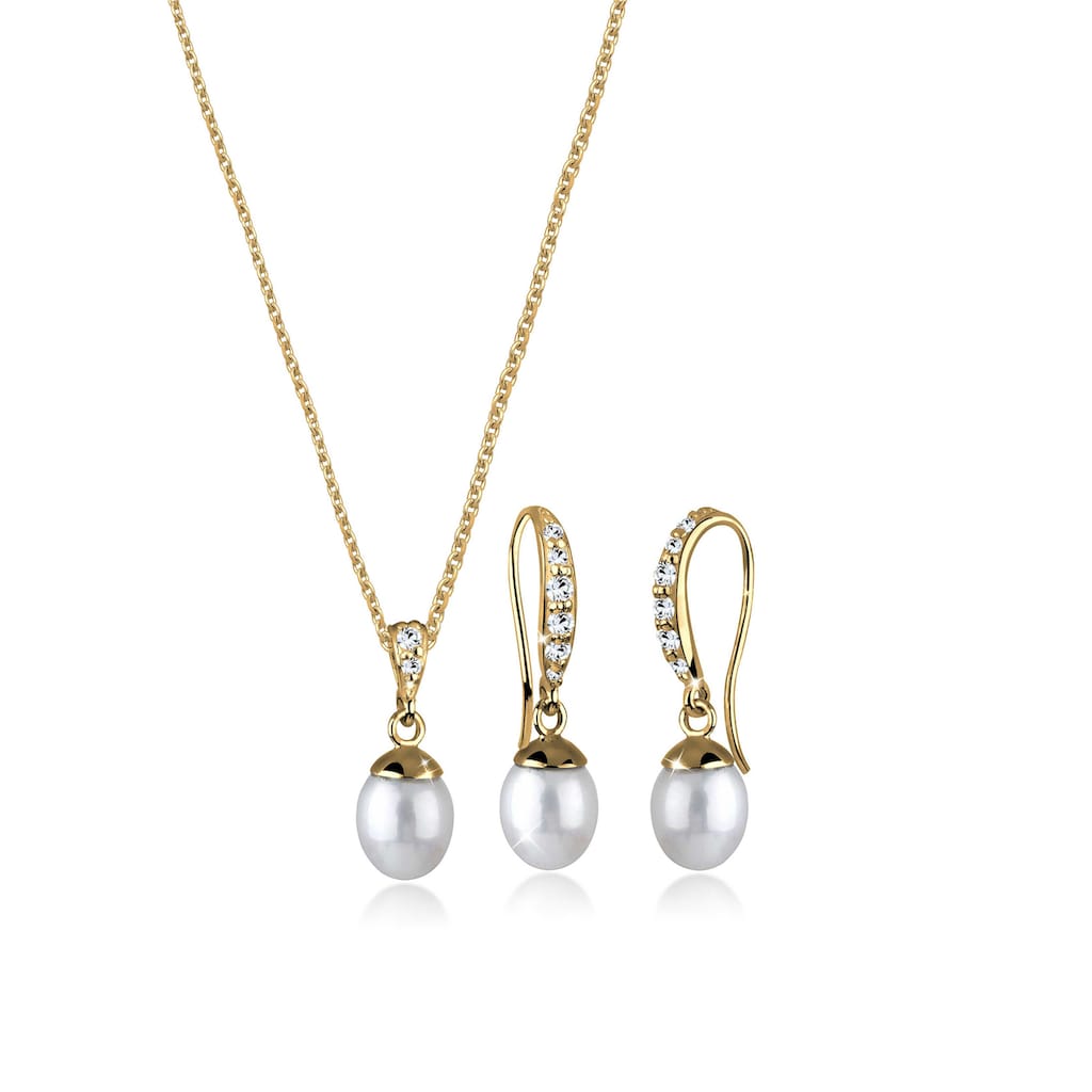 Elli Schmuckset »Elegant Perle Kristalle 925 Silber«