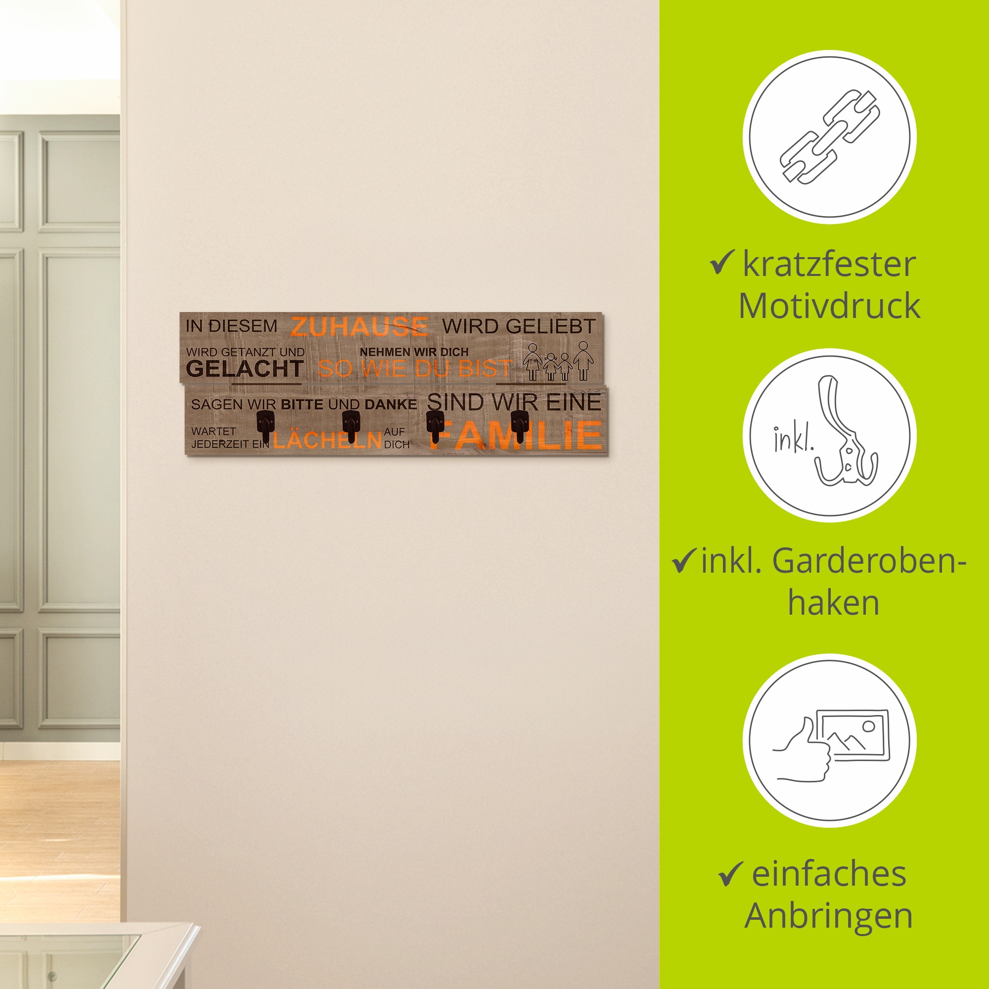 Artland Garderobenleiste »In diesem Zuhause - braun«, teilmontiert