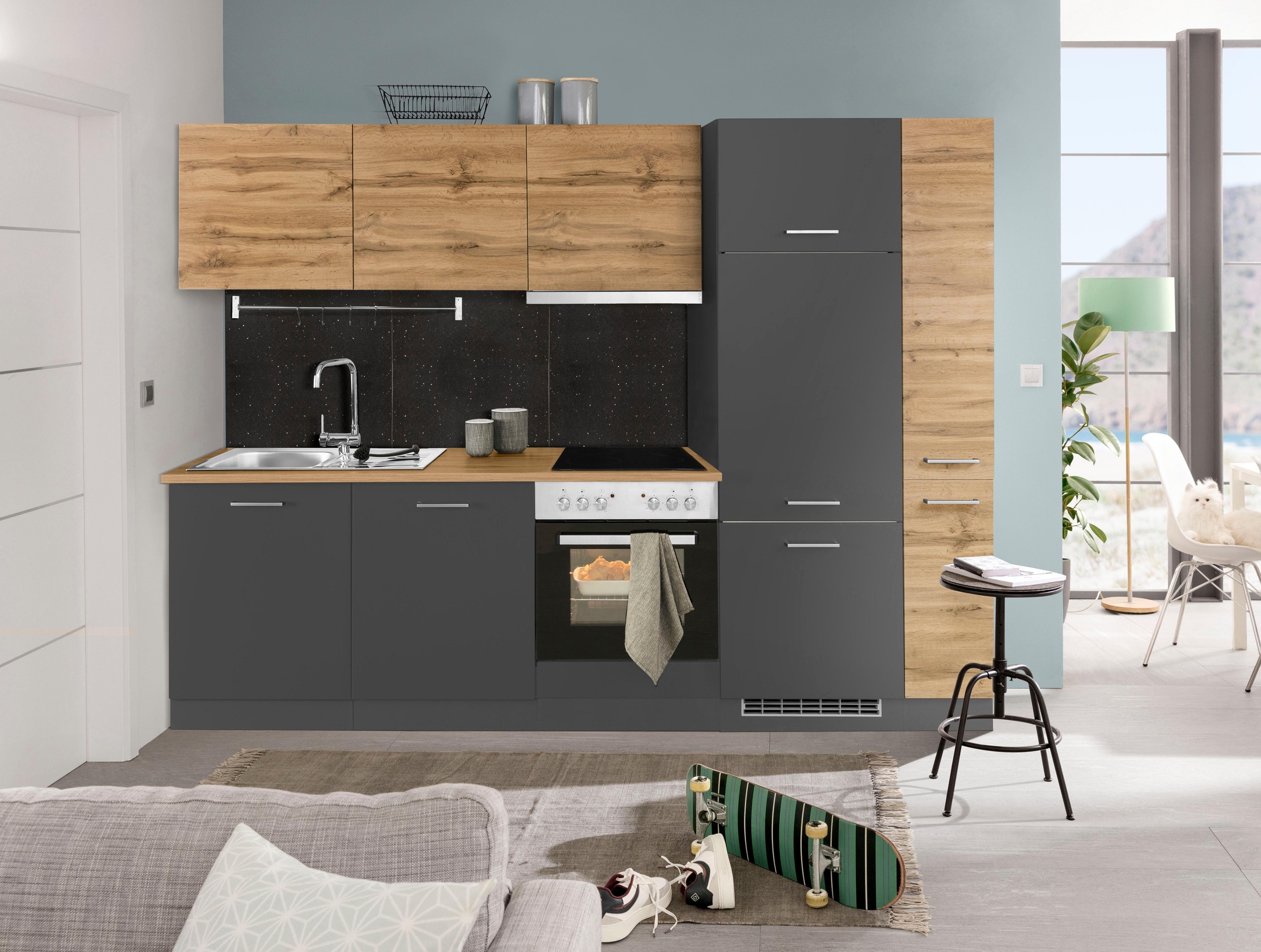 KOCHSTATION Küchenzeile »KS-Kehl«, mit E-Geräten, Breite 270 cm, inkl. Kühl günstig online kaufen