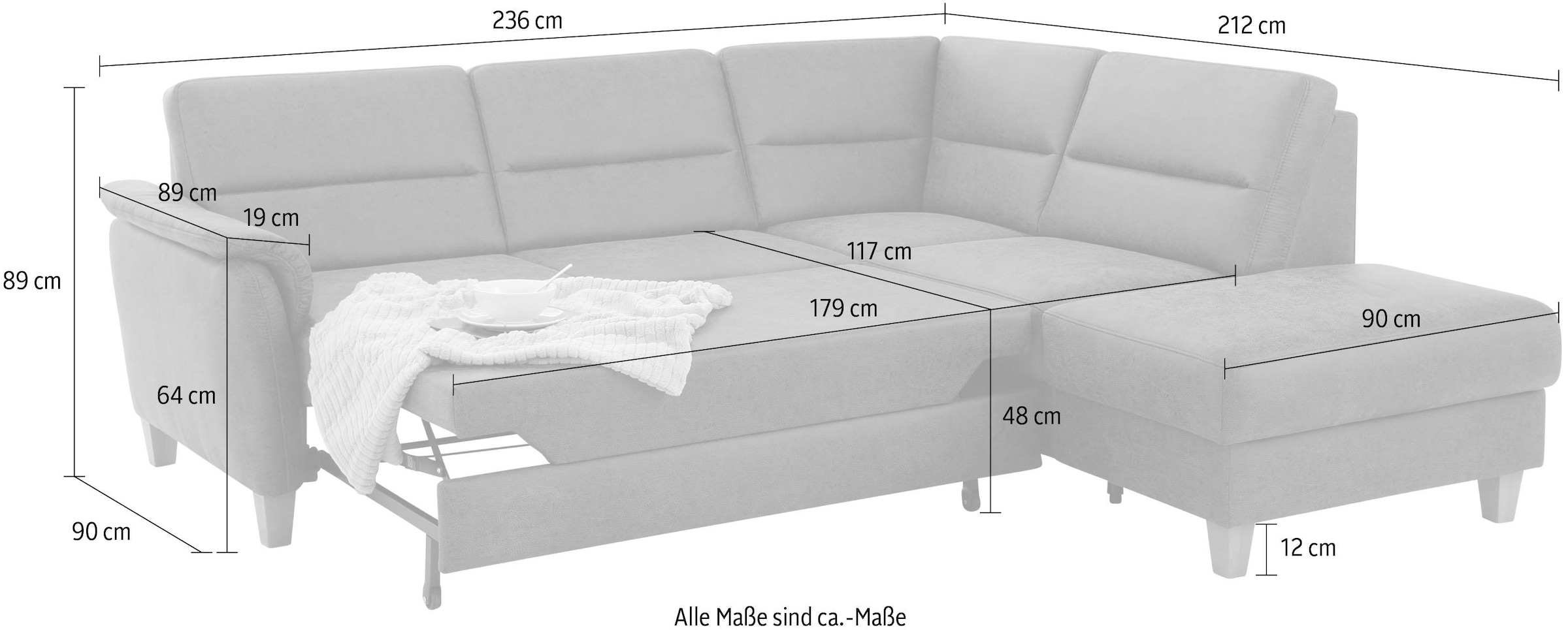 Home affaire Ecksofa »Palmera L-Form«, Federkern, wahlweise mit Bettfunktion und mit/ohne Stauraum