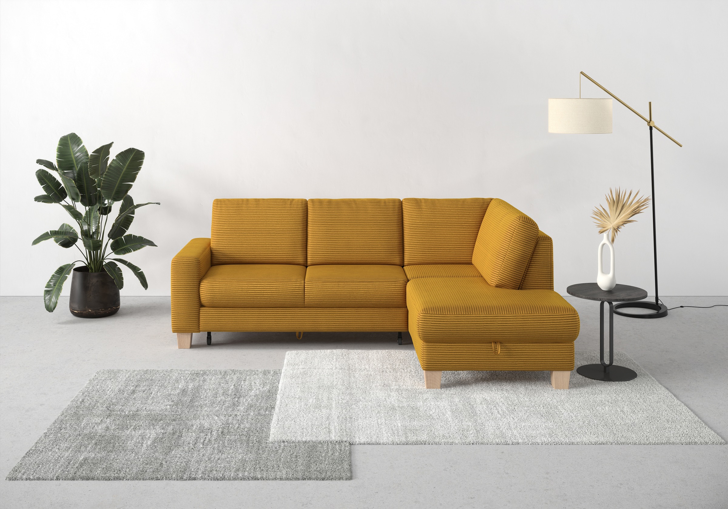 Home affaire Ecksofa »Summer L-Form«, mit Ottomane, wahlweise mit Bettfunktion und Bettkasten, Cord-Bezug