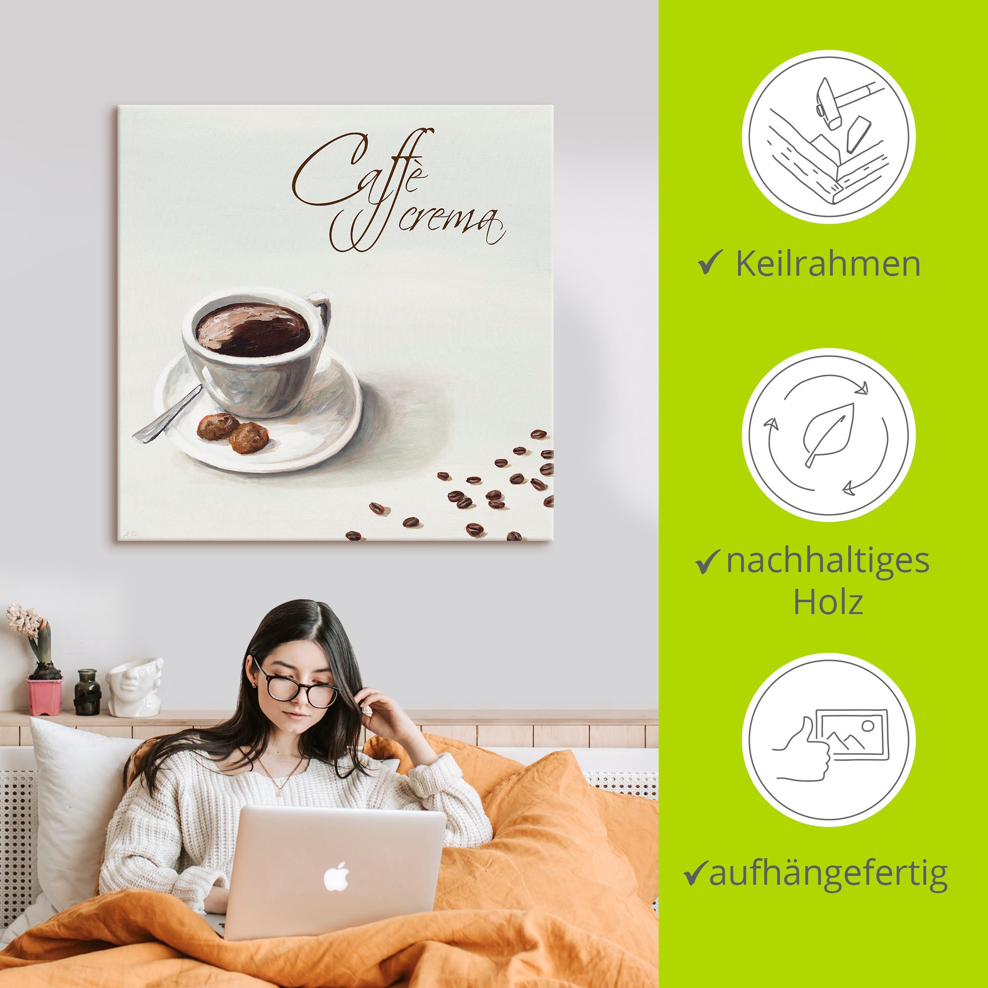 Artland Wandbild »Kaffee crema«, Getränke, (1 St.), als Leinwandbild, Wandaufkleber in verschied. Größen
