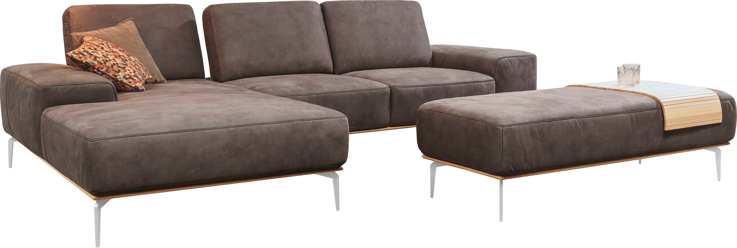 W.SCHILLIG Polsterhocker »run«, mit elegantem Holzsockel, Füße in Chrom glänzend, Breite 150 cm