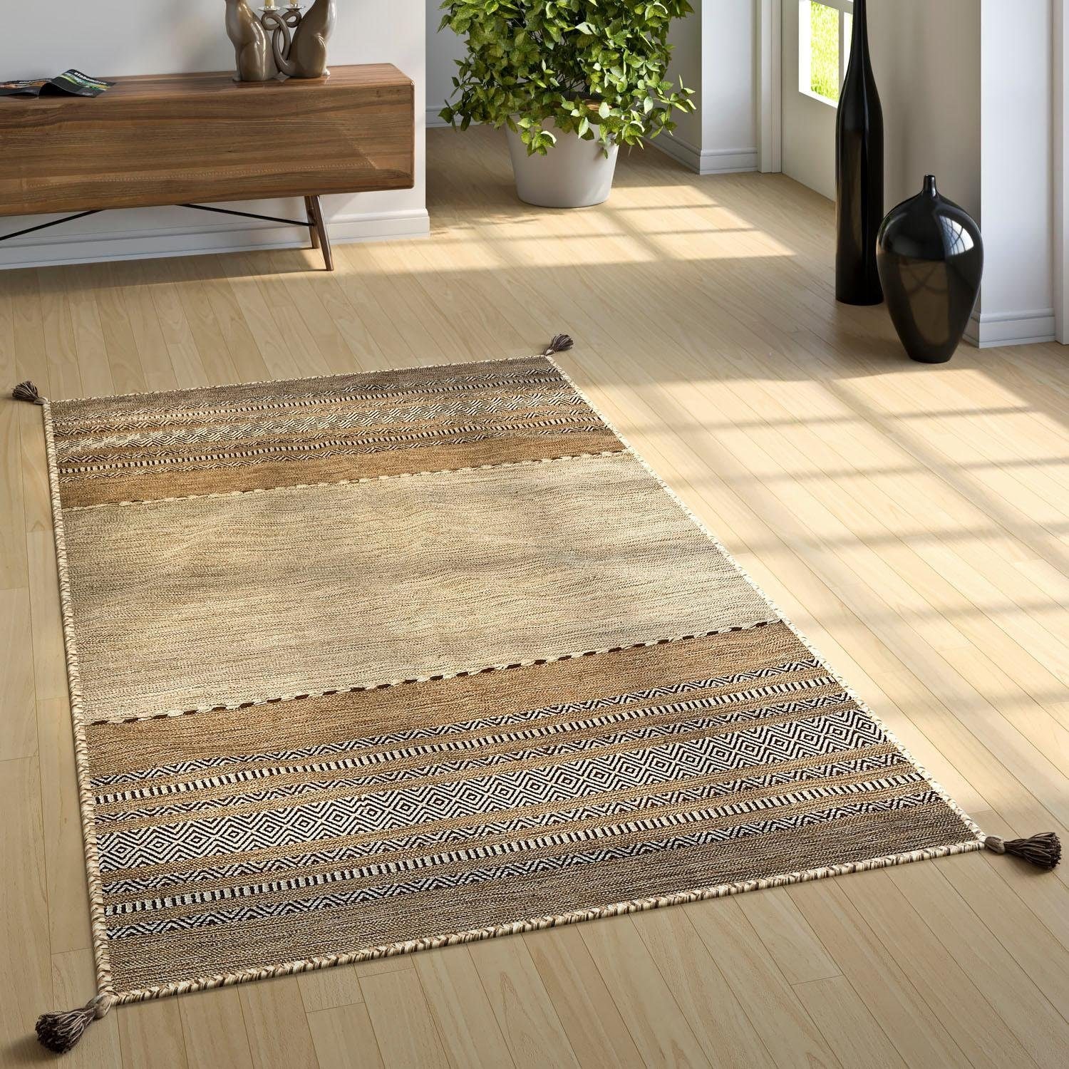 reine Home Wohnzimmer Wendeteppich, bequem »Kilim Teppich schnell handgewebter bestellen rechteckig, und Baumwolle, gestreift, 217«, Paco