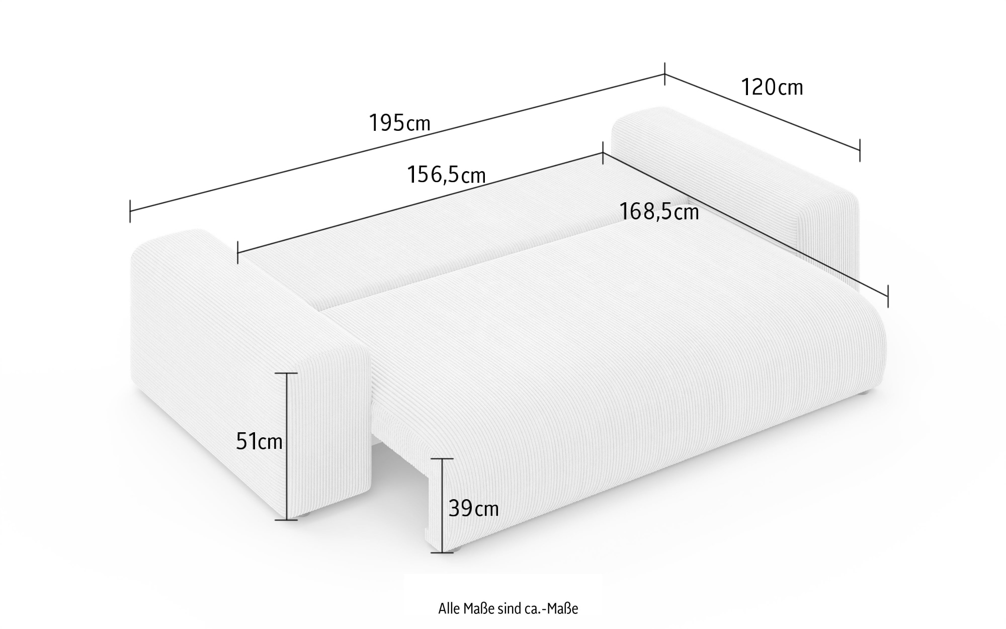 Home affaire Big-Sofa »LAKESIDE 3-Sitzer Schlafsofa mit Bettkasten, Breite 256,5 cm« Liegefläche 168,5x195 cm, hoher Sitzkomfort, Maße B/T/H: 256/122/82cm