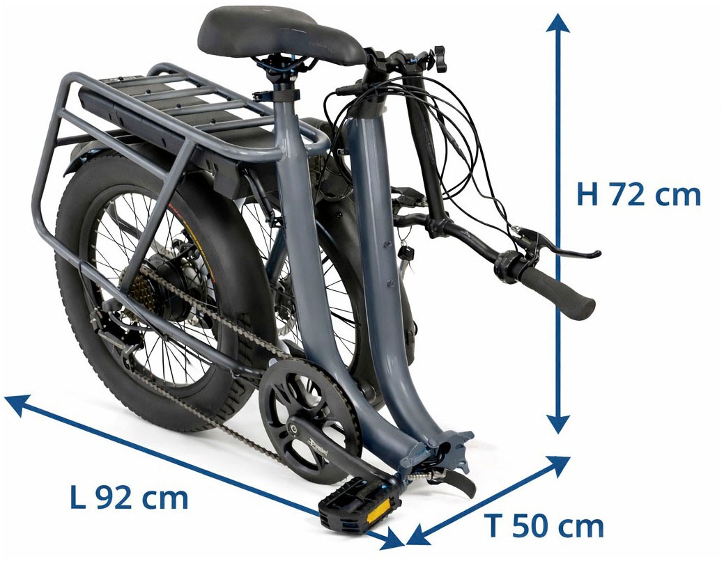 LLobe »Elektro Faltrad 20" Terrain grau« 7 Gang Shimano Tourney Schaltwerk Kettenschaltung Heckmotor 250 W