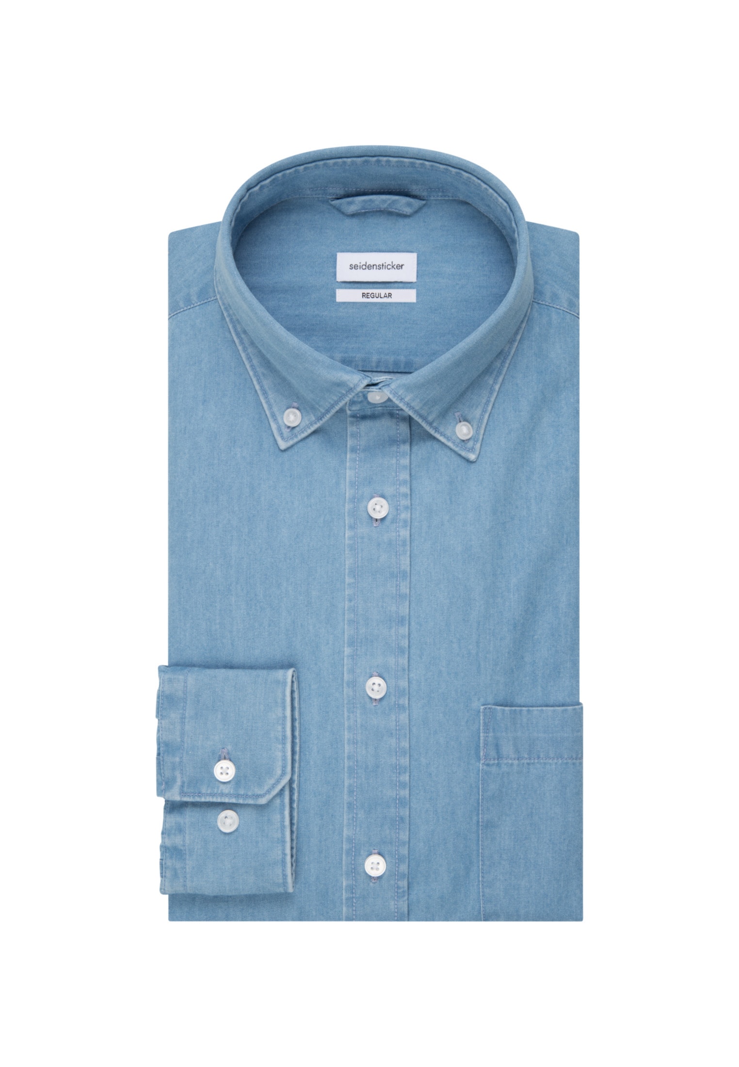 seidensticker Jeanshemd »Regular«, Regular Langarm Button-Down-Kragen Uni