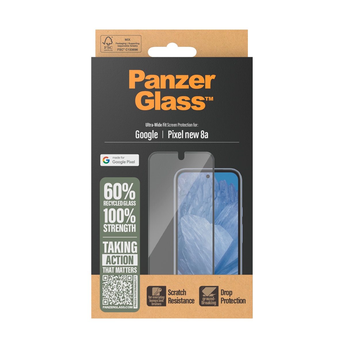 CARE by PanzerGlass Displayschutzglas »Ultra-Wide Fit Screen Protection« für Google Pixel 9a Displayschutzfolie, Schutzfolie, Bildschirmschutz, kratz- & stoßfest