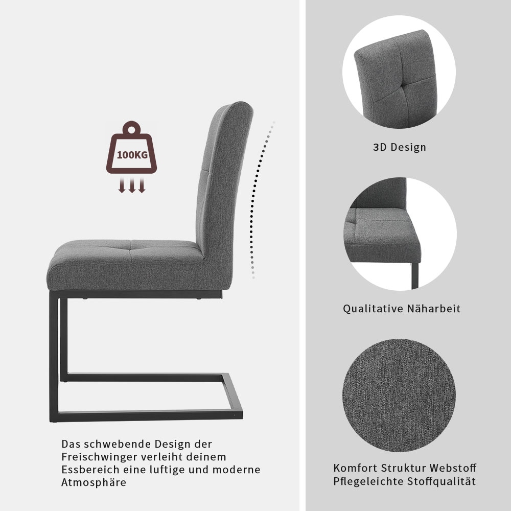 Home affaire Esszimmerstuhl »Geranie Freischwinger, Schwingstuhl« (Set) 2 Stk.mit 3D-Steppung, robustes Gestell, hochwertiger Stoff