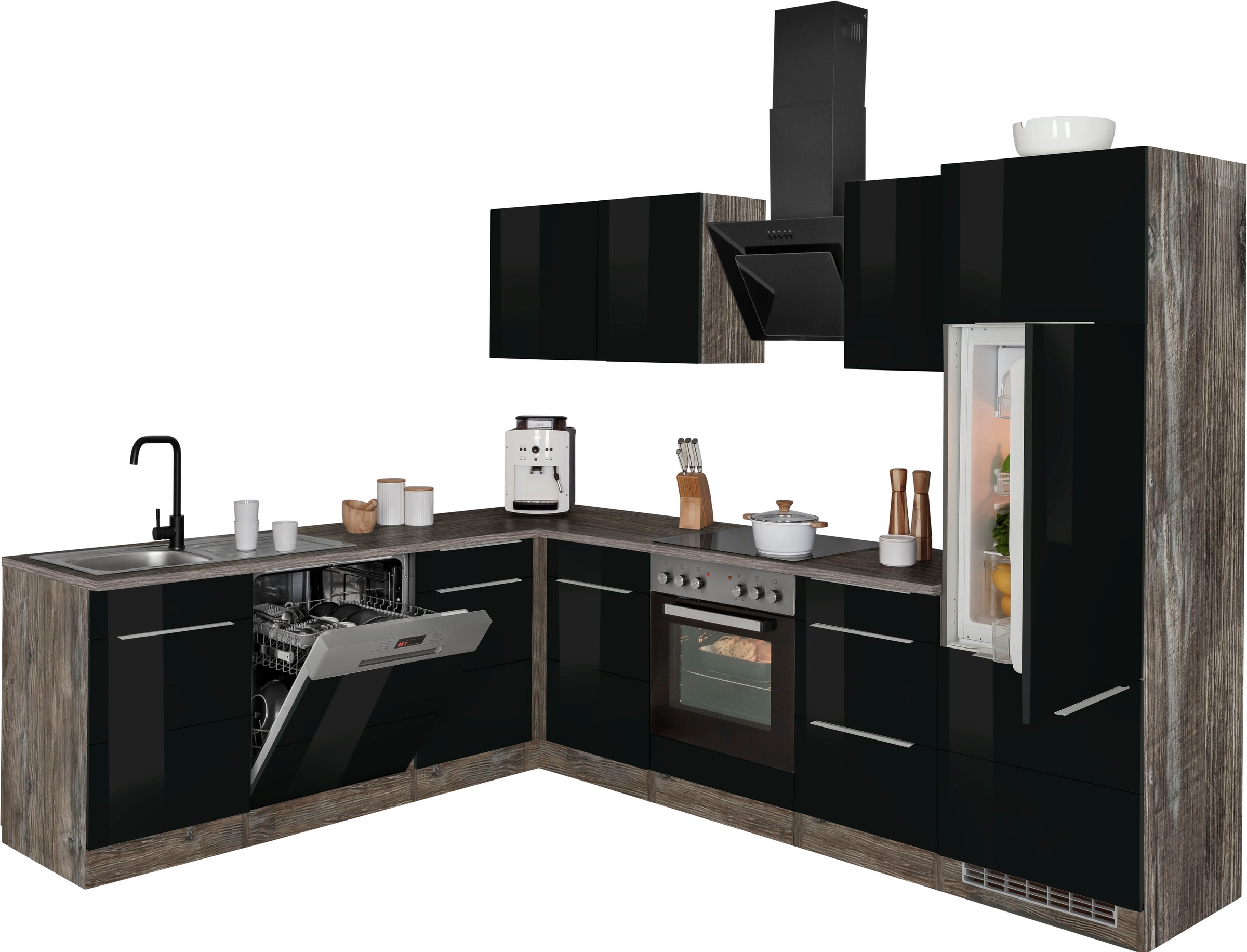 KOCHSTATION Winkelküche »KS-Brindisi«, Stellbreite 220/280 cm, wahlweise mit E-Geräten, mit MDF-Fronten