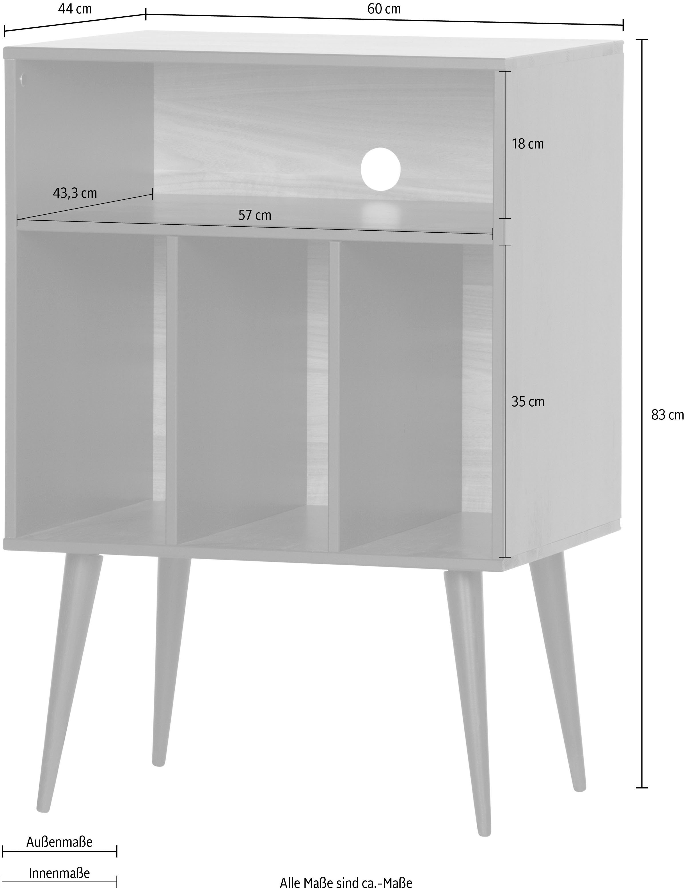 WOOOD Sideboard »James mit Massivkiefer und sichtbare Maserung B 60 x T 44 x H 83 cm« Mit Kabelöffnung, MDF mit Nussbaumoptik, einfach zu montieren