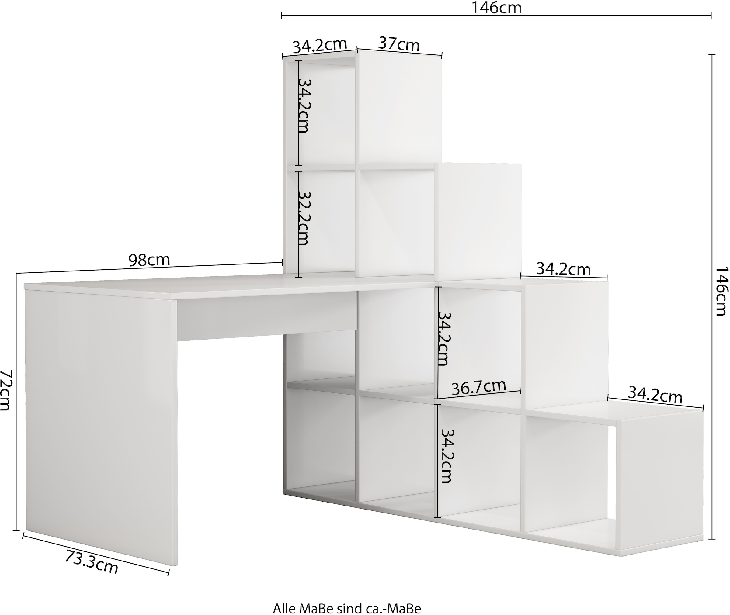 OTTO home Regal-Schreibtisch »Ciela« flexible Aufstellmöglichkeiten, wechselseitig  montierbar, B. 137 cm
