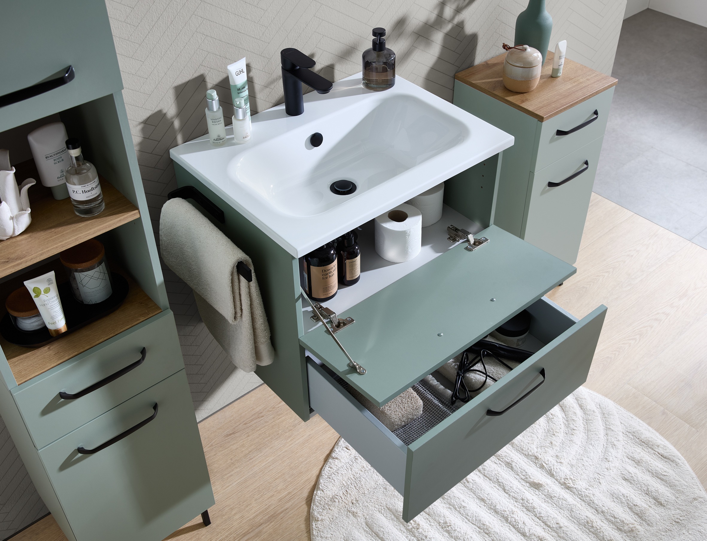 Saphir Badmöbel-Set »Quickset 500,Waschtischunterschrank mit Waschtisch und Spiegelschrank« 3 Stk. tlg.