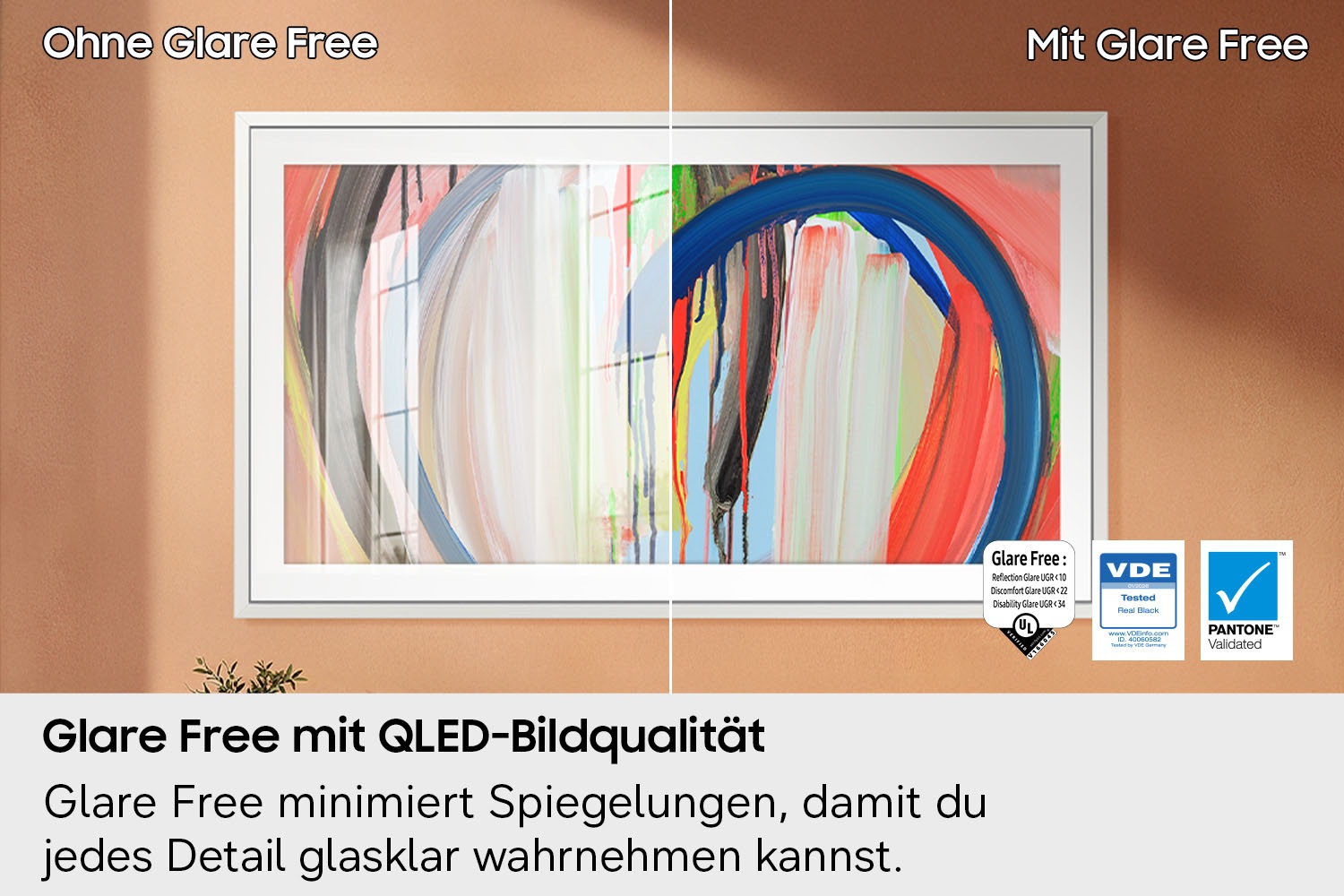 Samsung QLED-Fernseher »GQ65LS03HAU« 163 cm/65 ″ Smart-TV Art Mode Kunstwerken, Design wandbündig, Antireflexion mit Glare Free