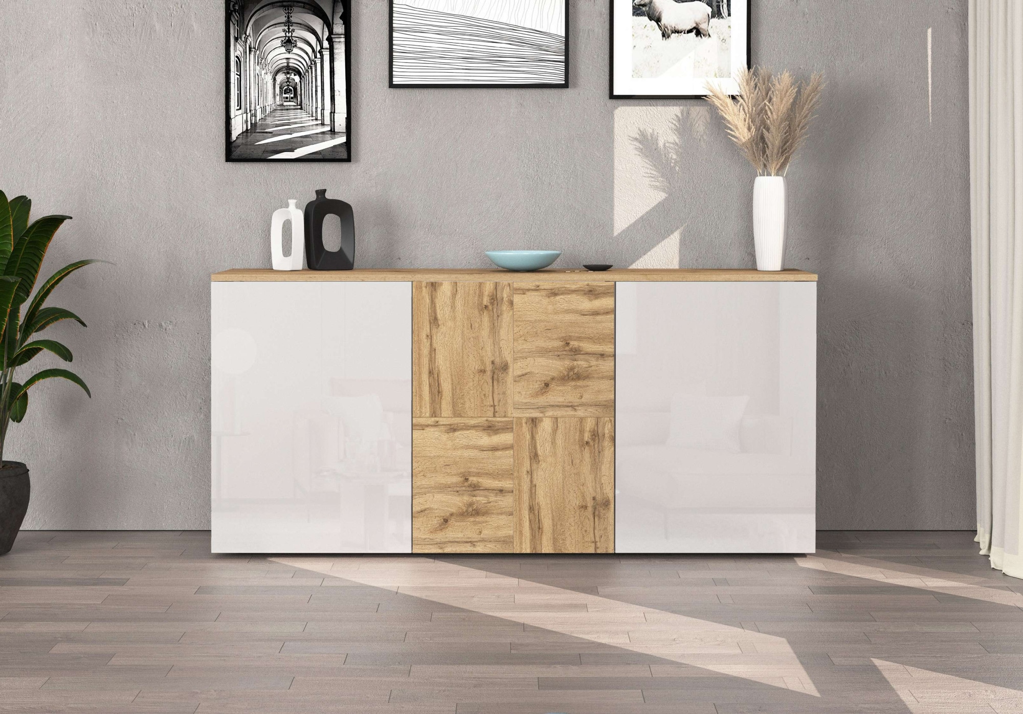 OTTO home Sideboard »ISEO, Kommode, Schrank, Sideboard, Lowboard, 6 Fächer, Breite 150 cm« 1 Stk. tlg. stehend/hängend, 3 Türen Hochglanz lackiert, Made in Italy