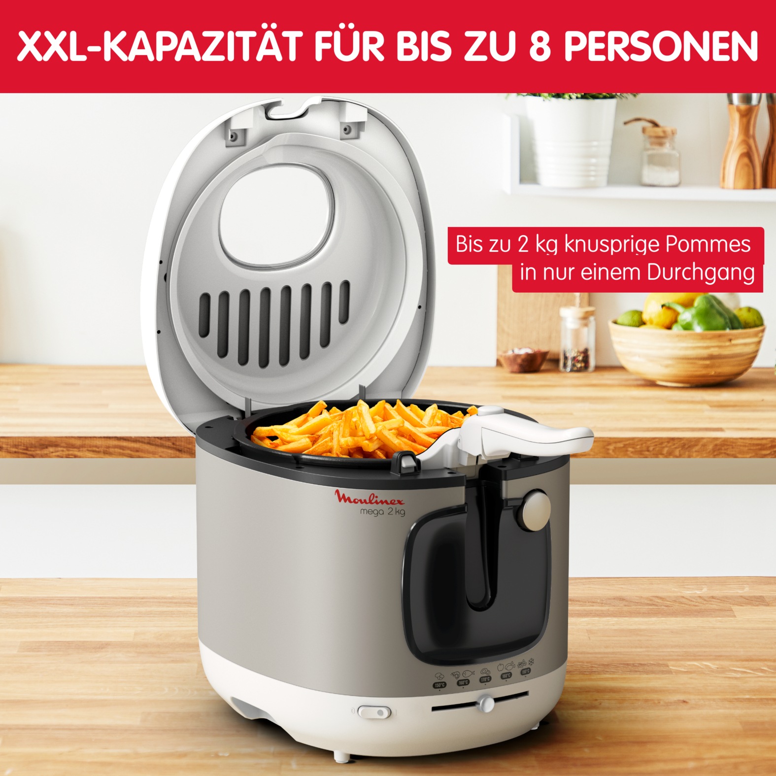 Moulinex Fritteuse »Mega«, 2100 W, einstellbarer Thermostat, Kontrollleuchte, Fritteuse mit Öl, AM4800