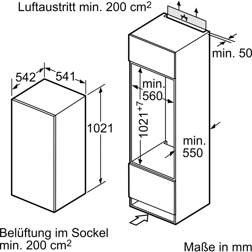 SIEMENS Einbaukühlschrank »KI20RNFF1«, KI20RNFF1, 102,1 cm hoch, 56 cm breit