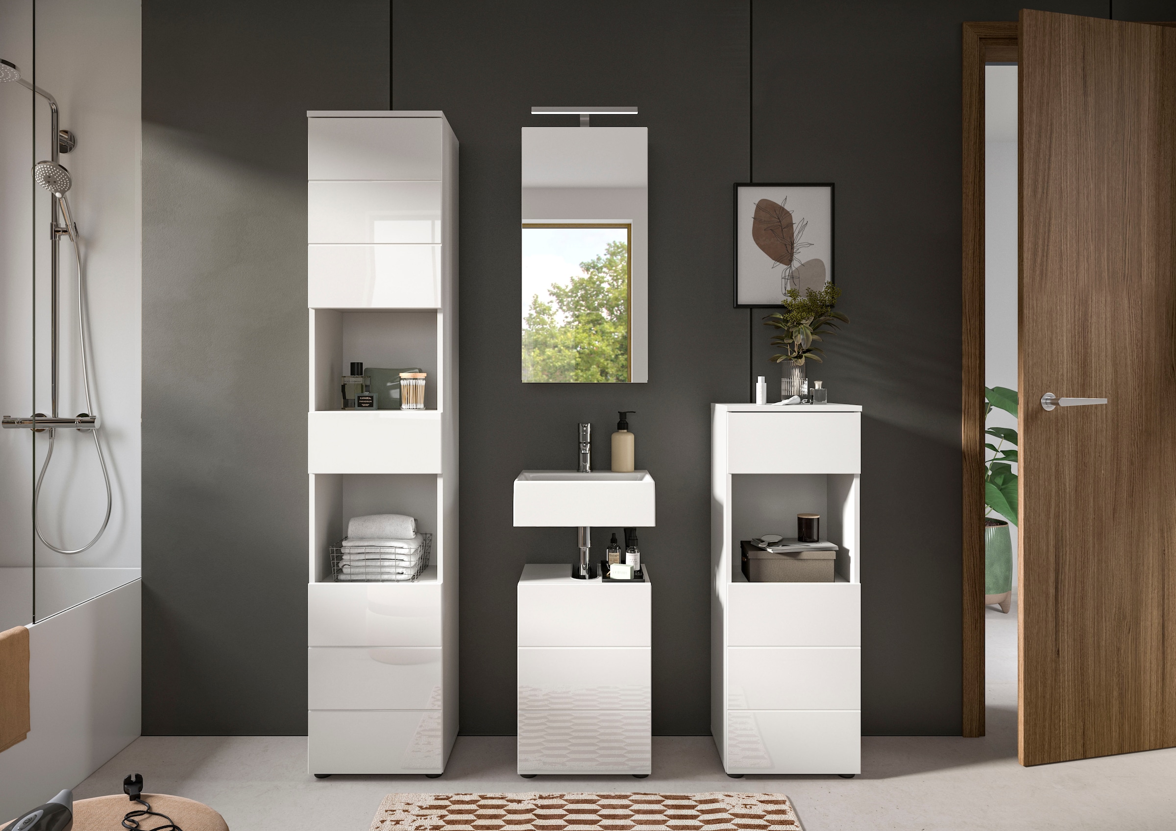 welltime Badmöbel-Set »Biel, Höhe 190 cm,Hochschrank,WBU, Spiegelschrank, U günstig online kaufen