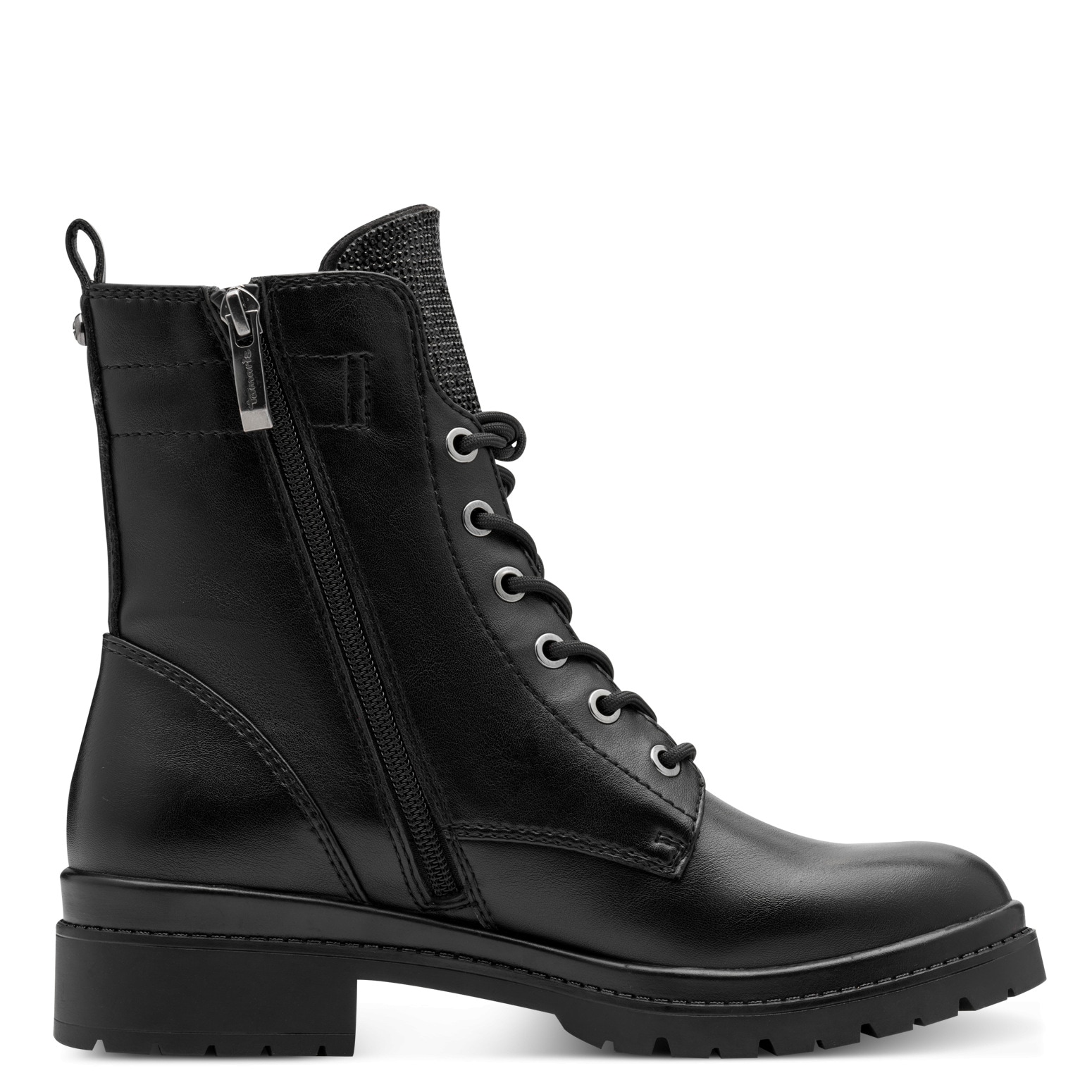 Tamaris Schnürstiefelette, Blockabsatz, Schnürboots, Schuhzunge mit Schmucksteinen besetzt