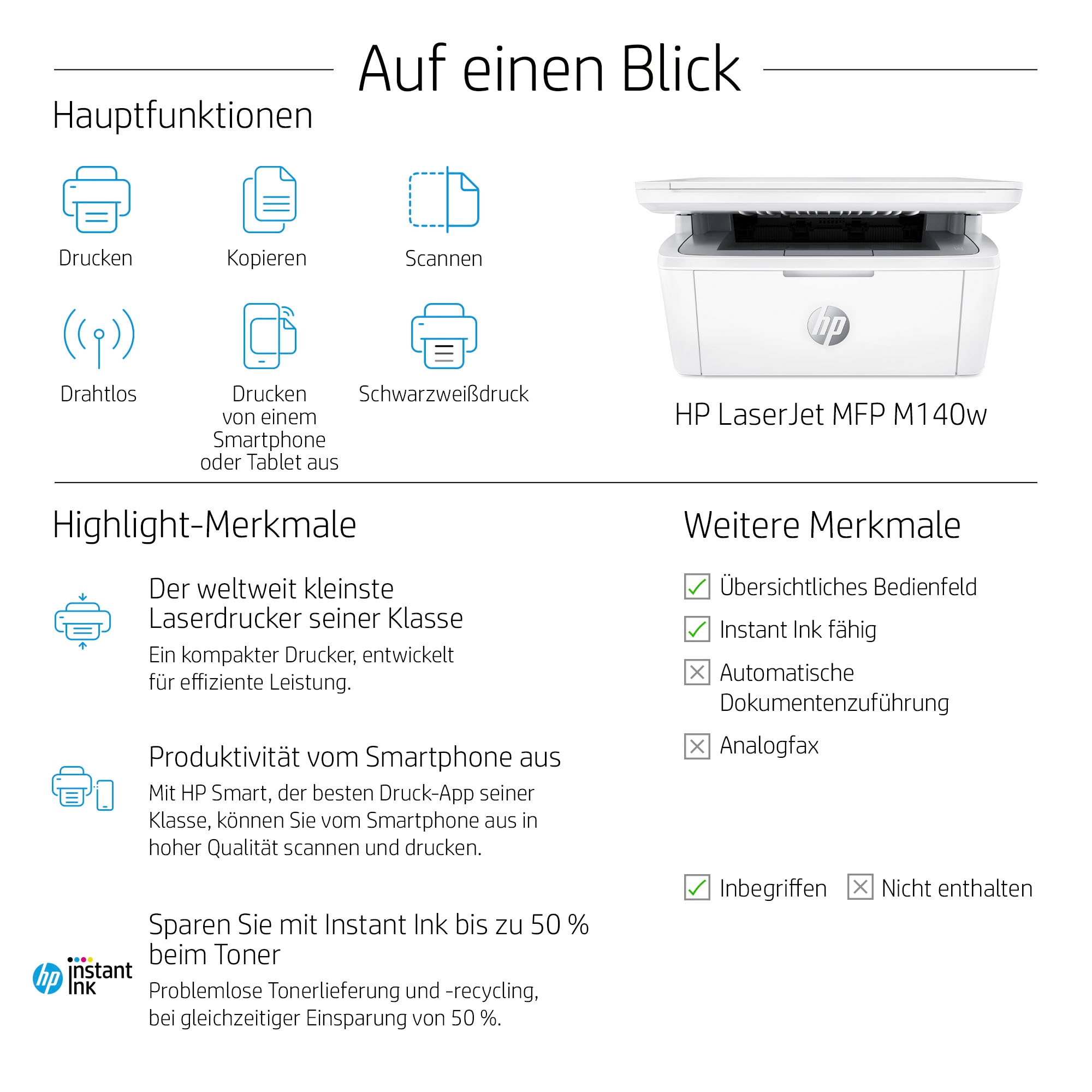 HP Multifunktionsdrucker HP+ Instant »LaserJet online kaufen Ink M140w«, kompatibel