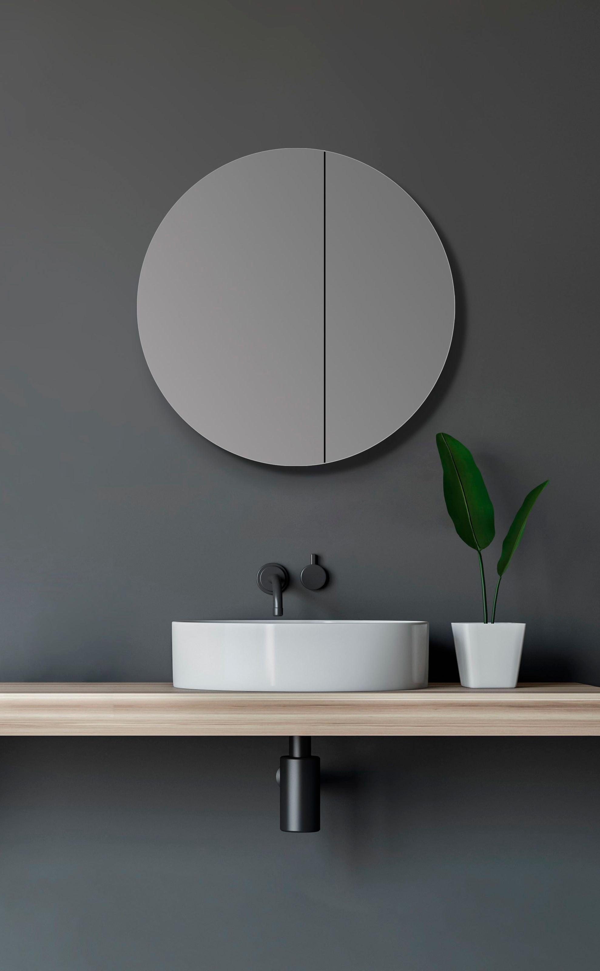 Talos Badezimmerspiegelschrank, Ø: 60 cm, aus Aluminium und Echtglas, IP24