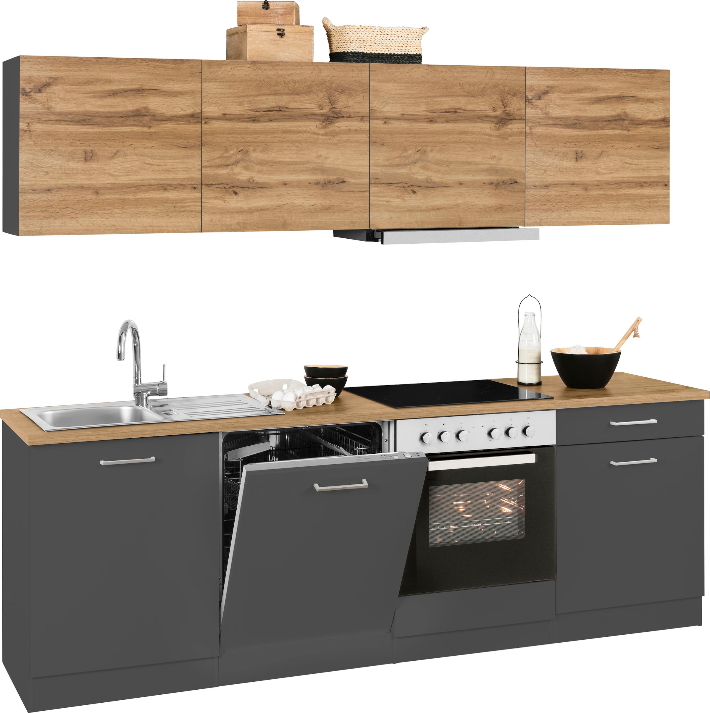 KOCHSTATION Küchenzeile »KS-Kehl«, mit E-Geräten, Breite 240 cm, inkl. Geschirrspülmaschine